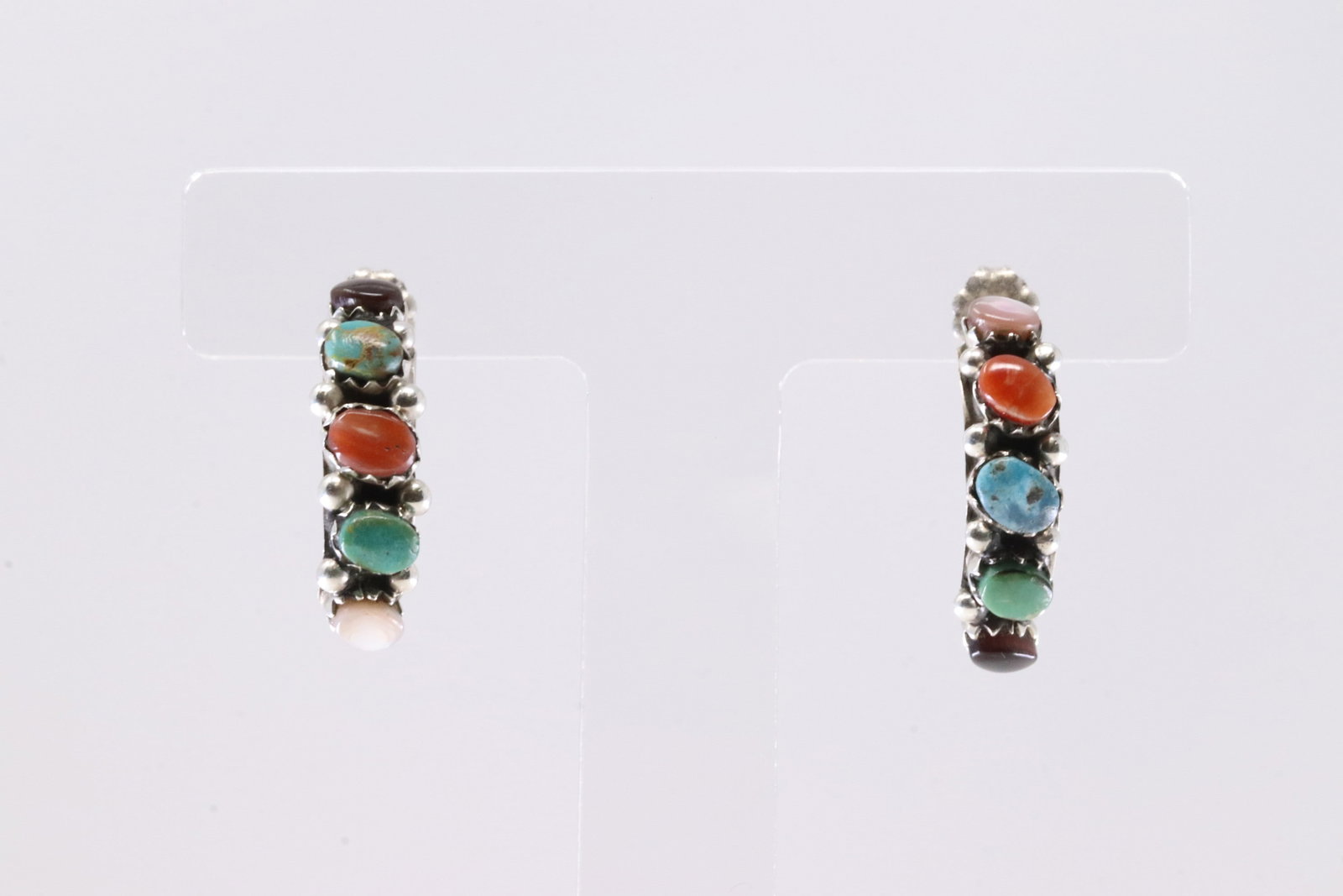 America Sterling Silver Multicolor Stone Post Hoop Earring's.: This is a America Sterling Silver Multicolor Stone Post Hoop Earring's.