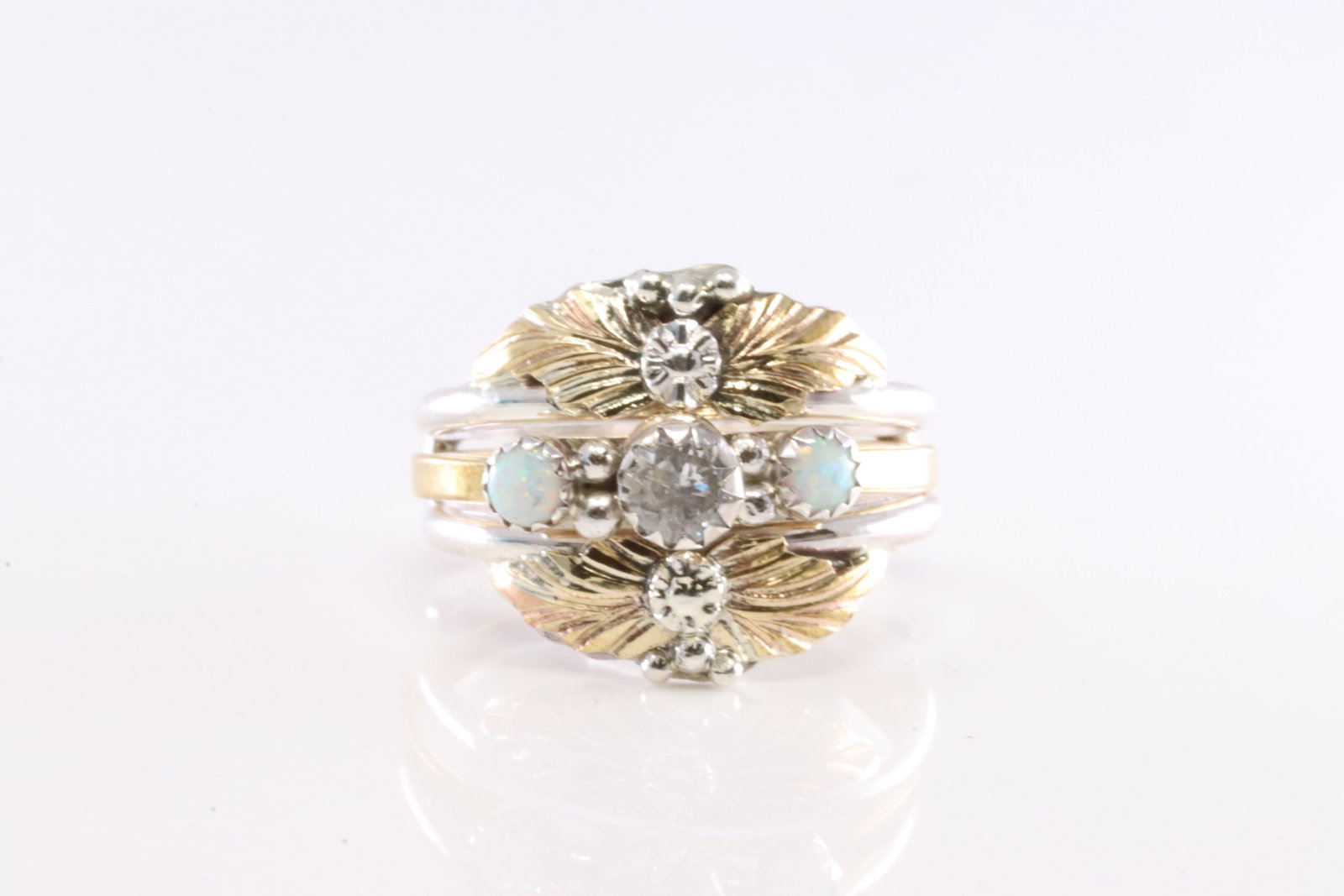 Native America Navajo Sterling Silver Opal & Cubic Zirconia Ring By Virginia. (1 of 4)