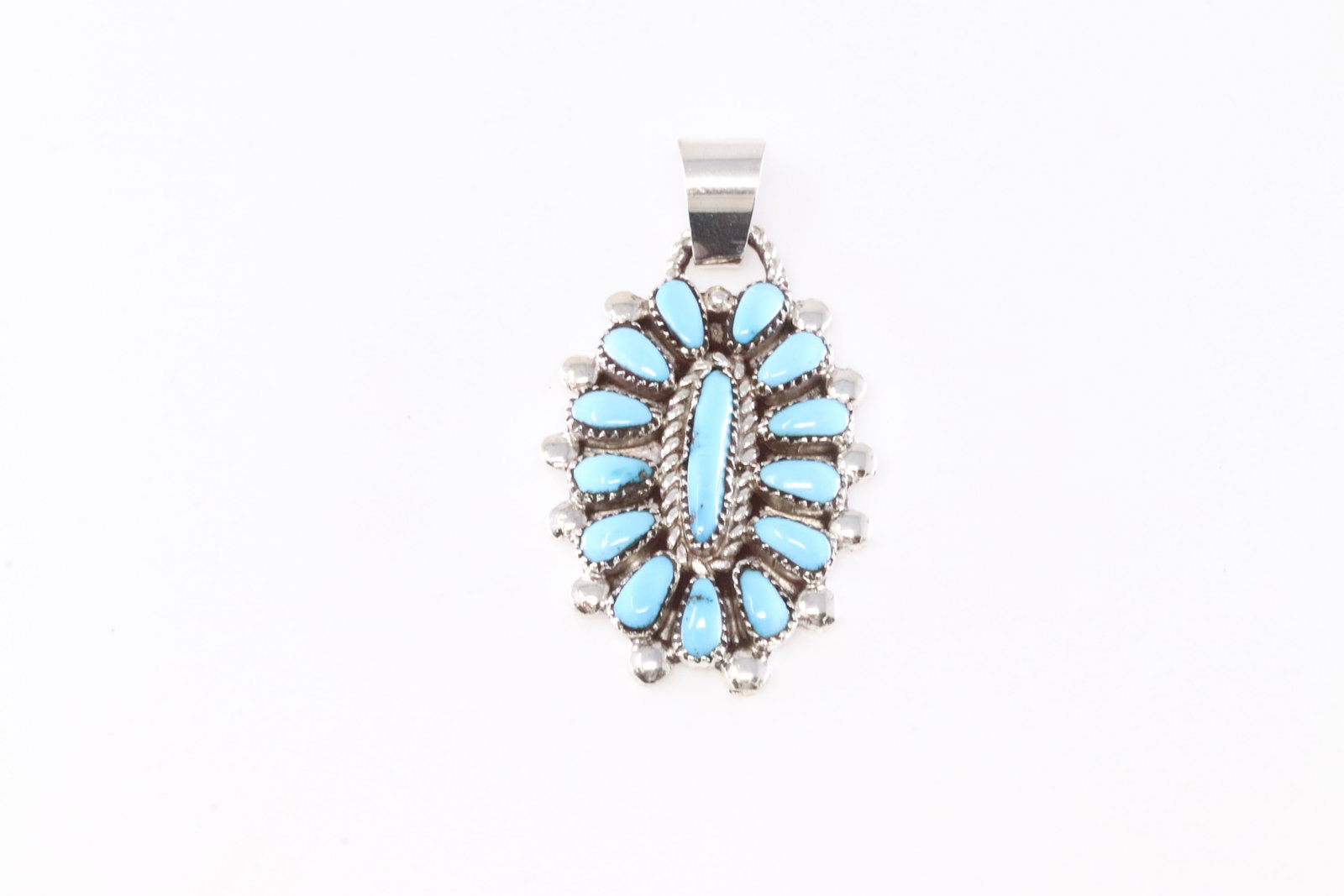 Native America Zuni Sterling Silver Turquoise Pendant By Lorraine Waatsa. (1 of 3)