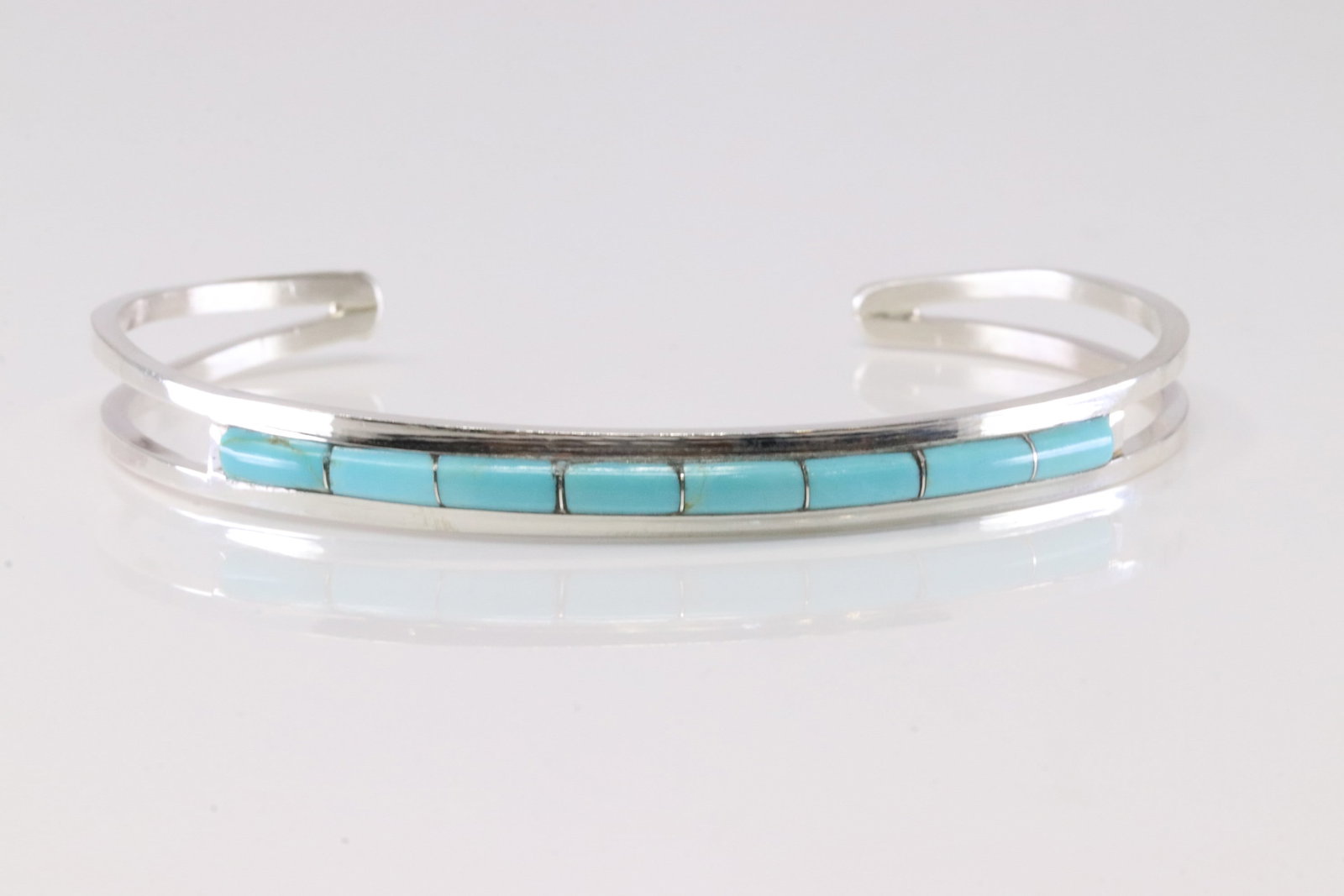 Native America Navajo Sterling Silver Turquoise Inlay Bracelet Cuff By ALW. (1 of 4)