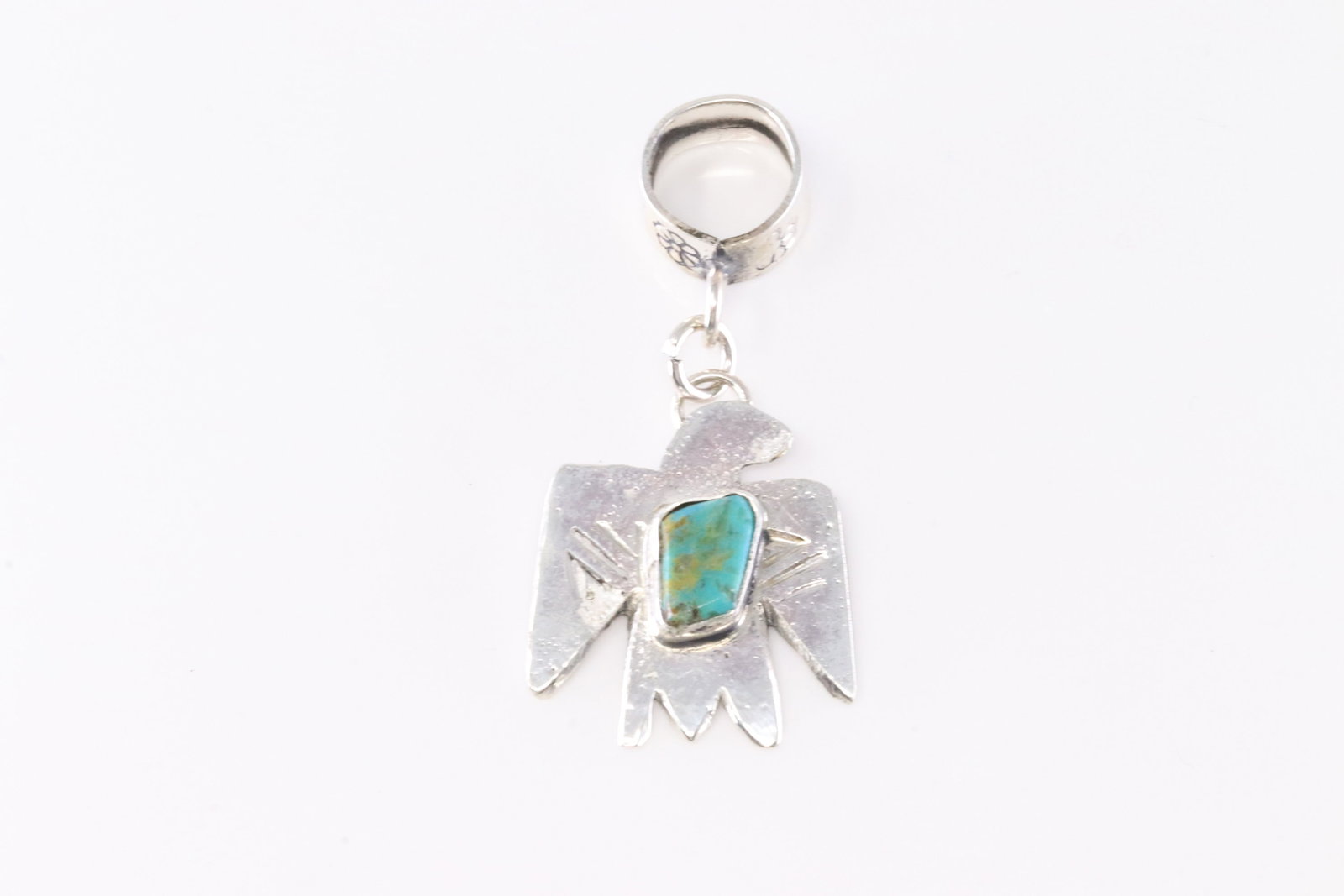 Native America Zuni Sterling Silver Turquoise Thunderbird Pendant By Jude Candelaria.: This is a Native America Zuni Sterling Silver Turquoise Thunderbird Pendant By Jude Candelaria. Stamp Jude Candelaria.