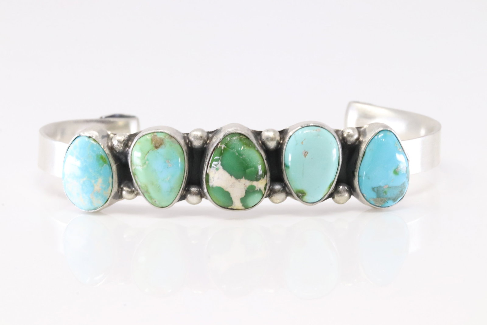 Native American Navajo Sterling Silver Sonora Gold Turquoise Bracelet Cuff By Darrell Morgan. (1 of 4)