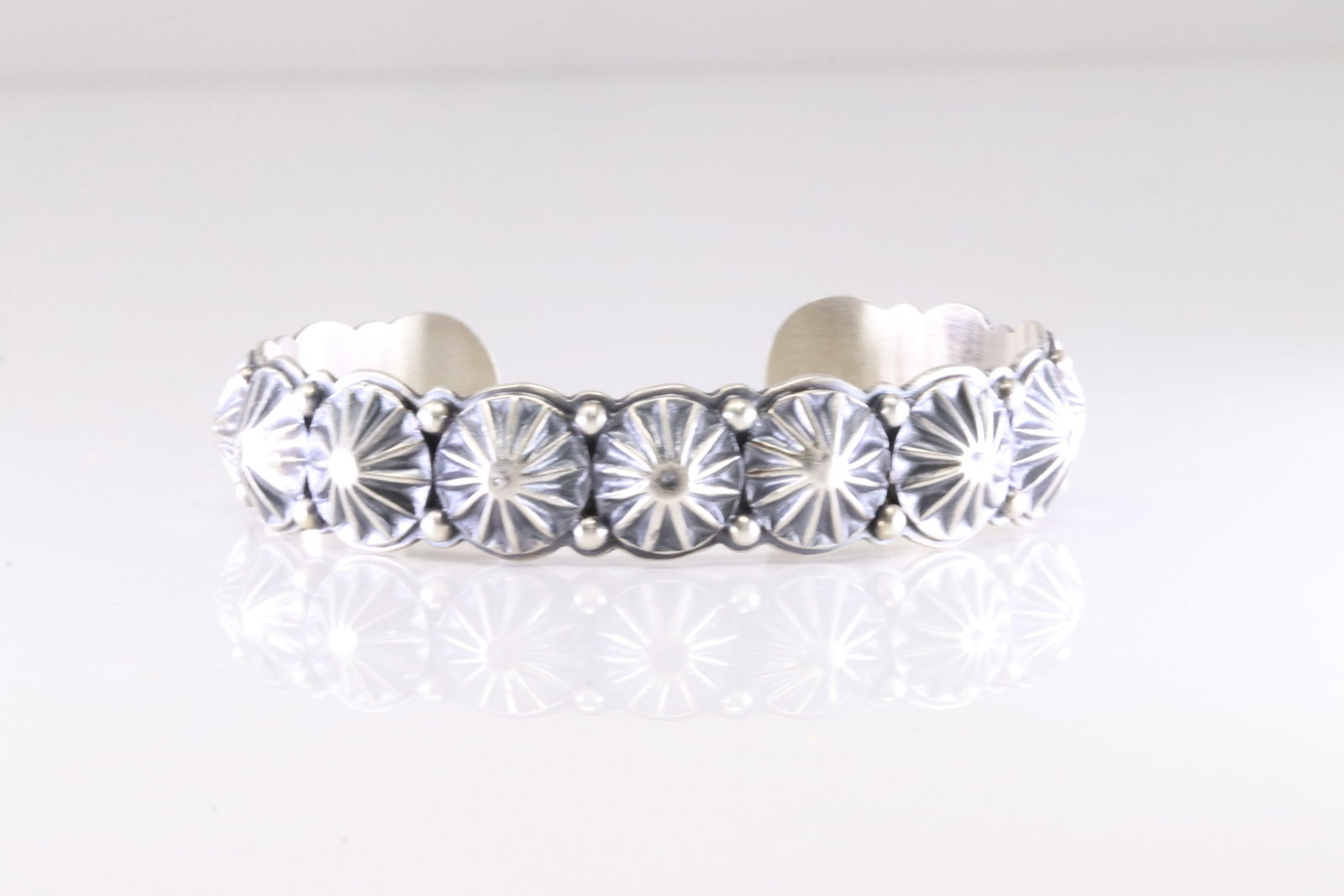 Native America Navajo Sterling Silver Solid Stamped Bracelet Cuff By Thomas Yazzie.: This is a Native America Navajo Sterling Silver Solid Stamped Bracelet Cuff By Thomas Yazzie. From R.B Company.