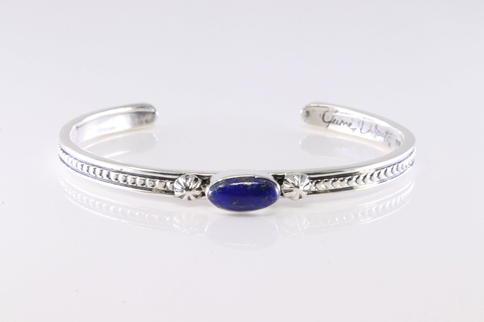 Native America Navajo Sterling Silver Lapis Bracelet Cuff By CV. (1 of 4)