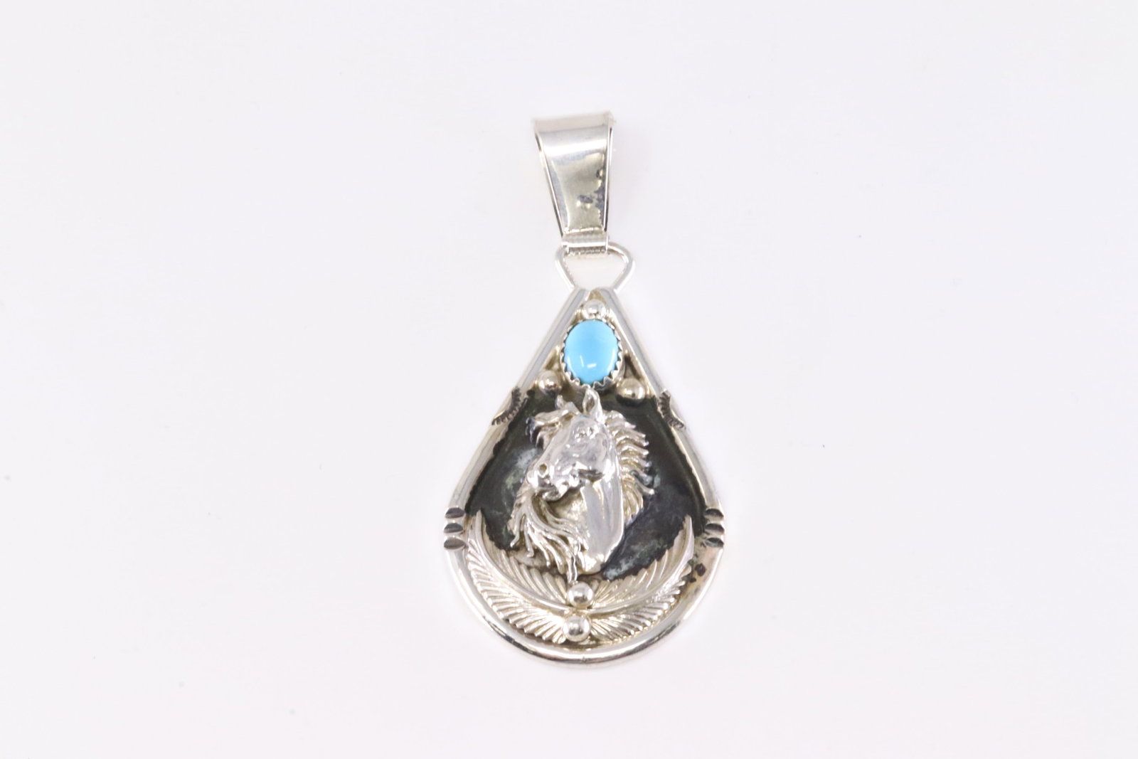 Native America Navajo Sterling Silver Turquoise Horse Pendant By Darrell Morgan. (1 of 3)