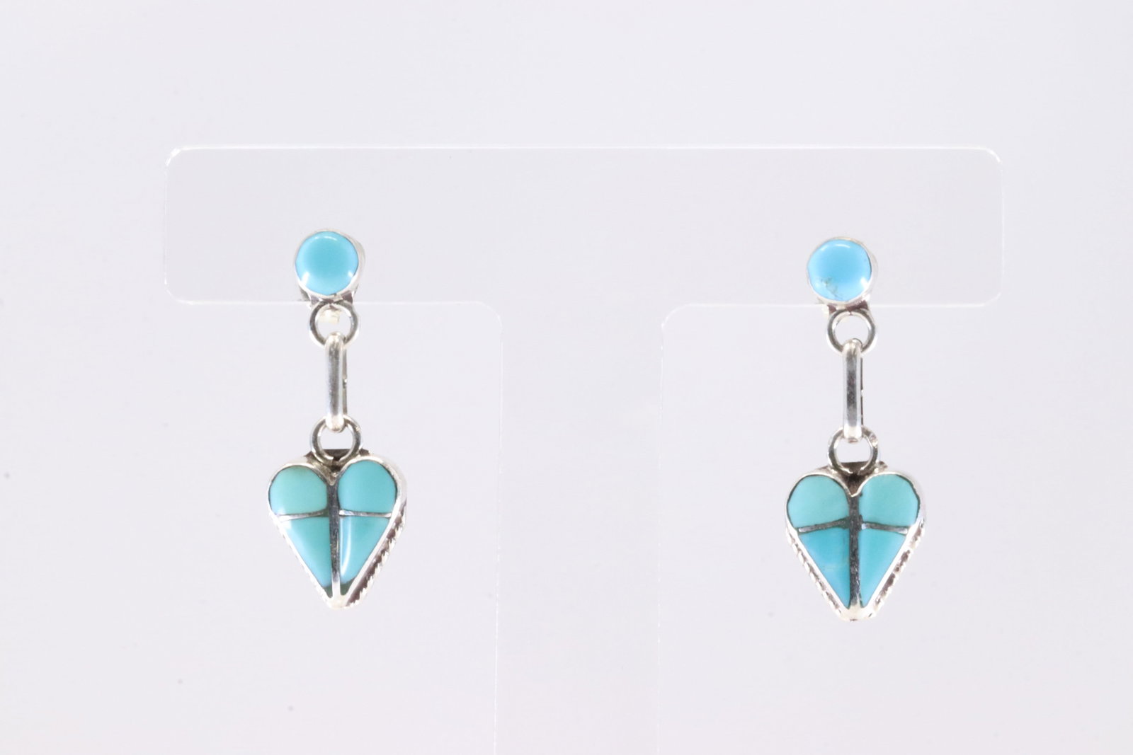 Native America Zuni Sterling Silver Turquoise Inlay Post & Dangling R.Velda Nastacio. (1 of 4)