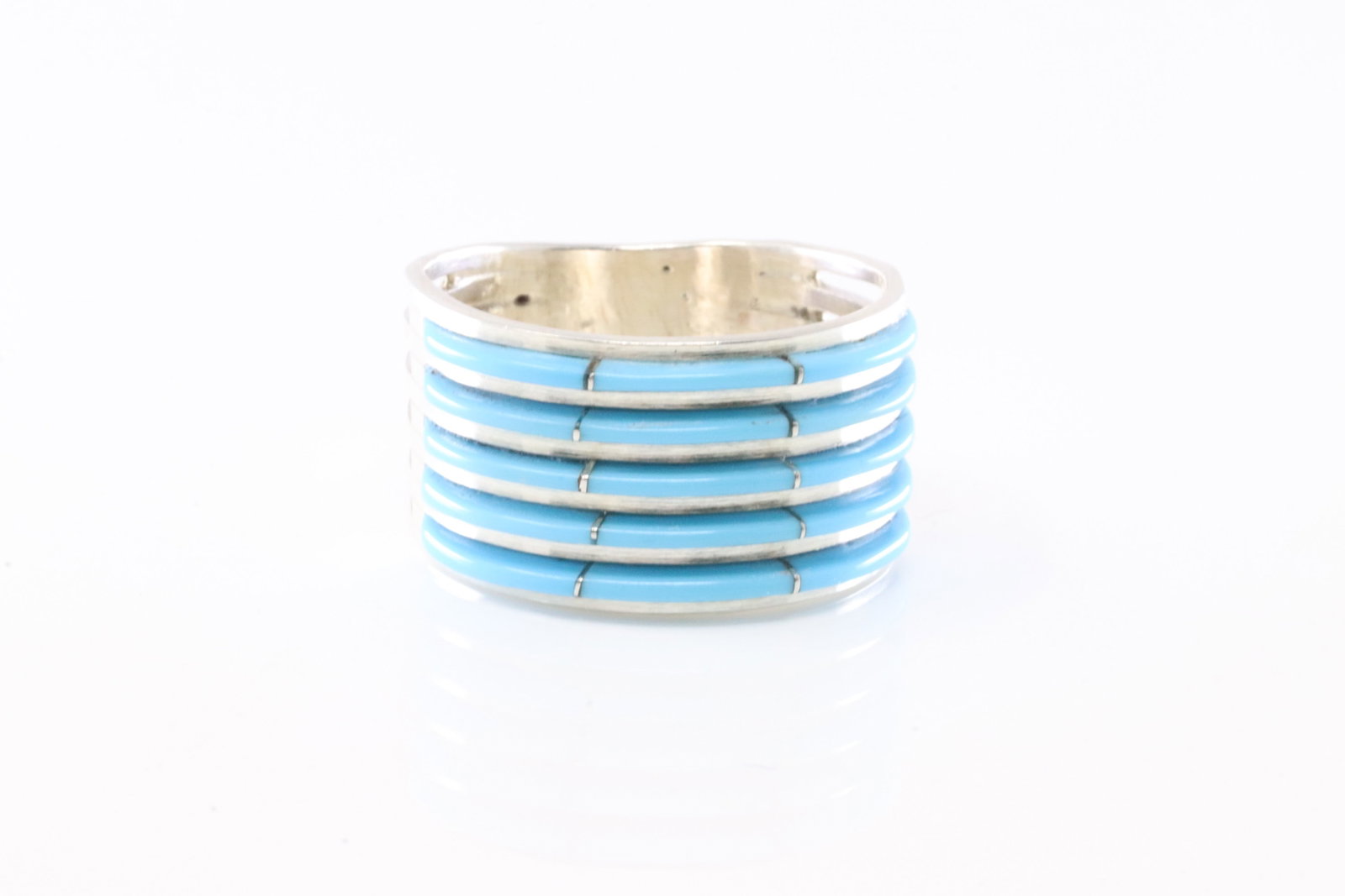 America Sterling Silver Turquoise Inlay Ring. (1 of 4)