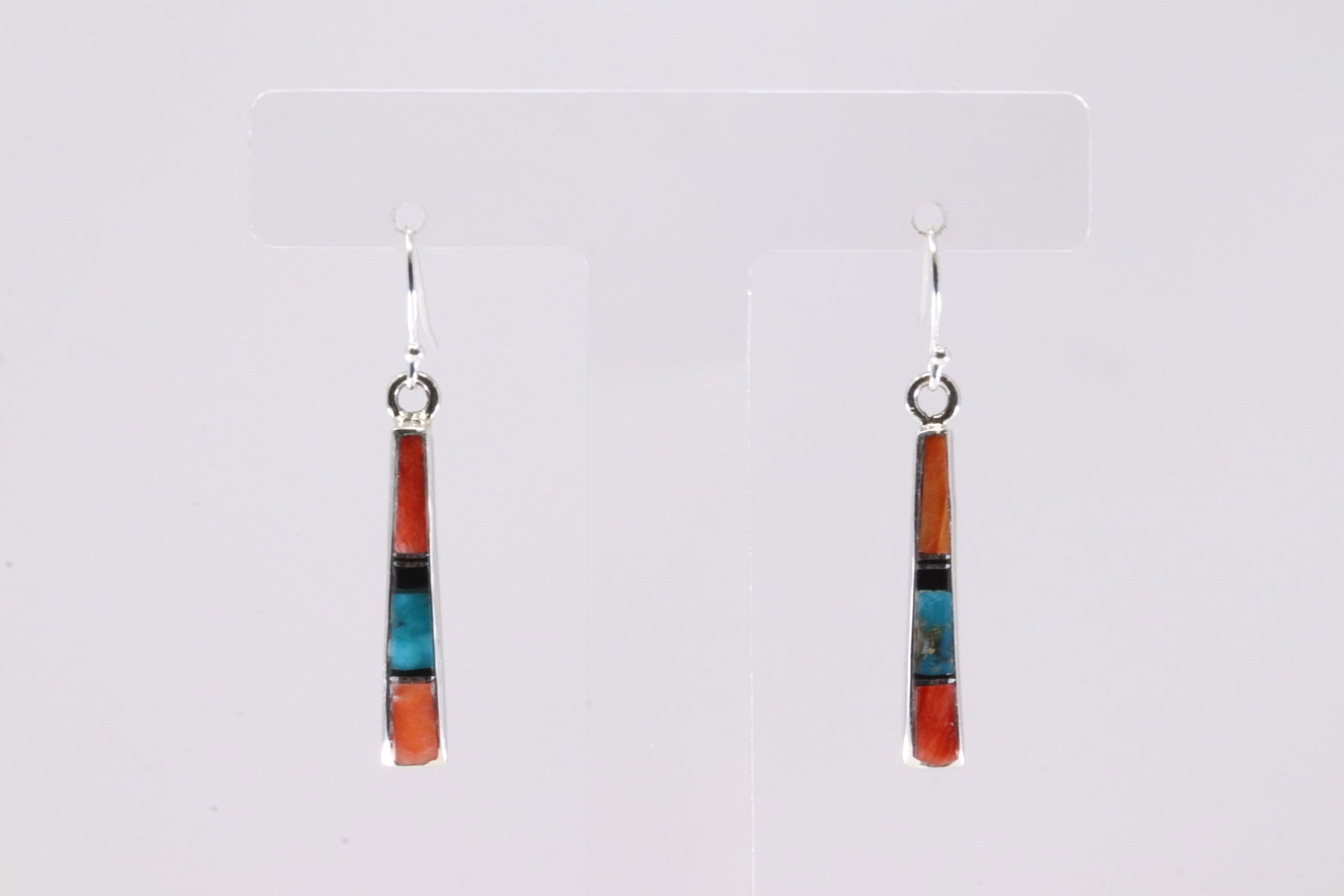 Native America Navajo Sterling Silver Multi-Color Stone Inlay Dangling Earring's By Rick Tolino.: This is a Native America Navajo Sterling Silver Multi-Color Stone Inlay Dangling Earring's By Rick Tolino. Stamp Rick Tolino.