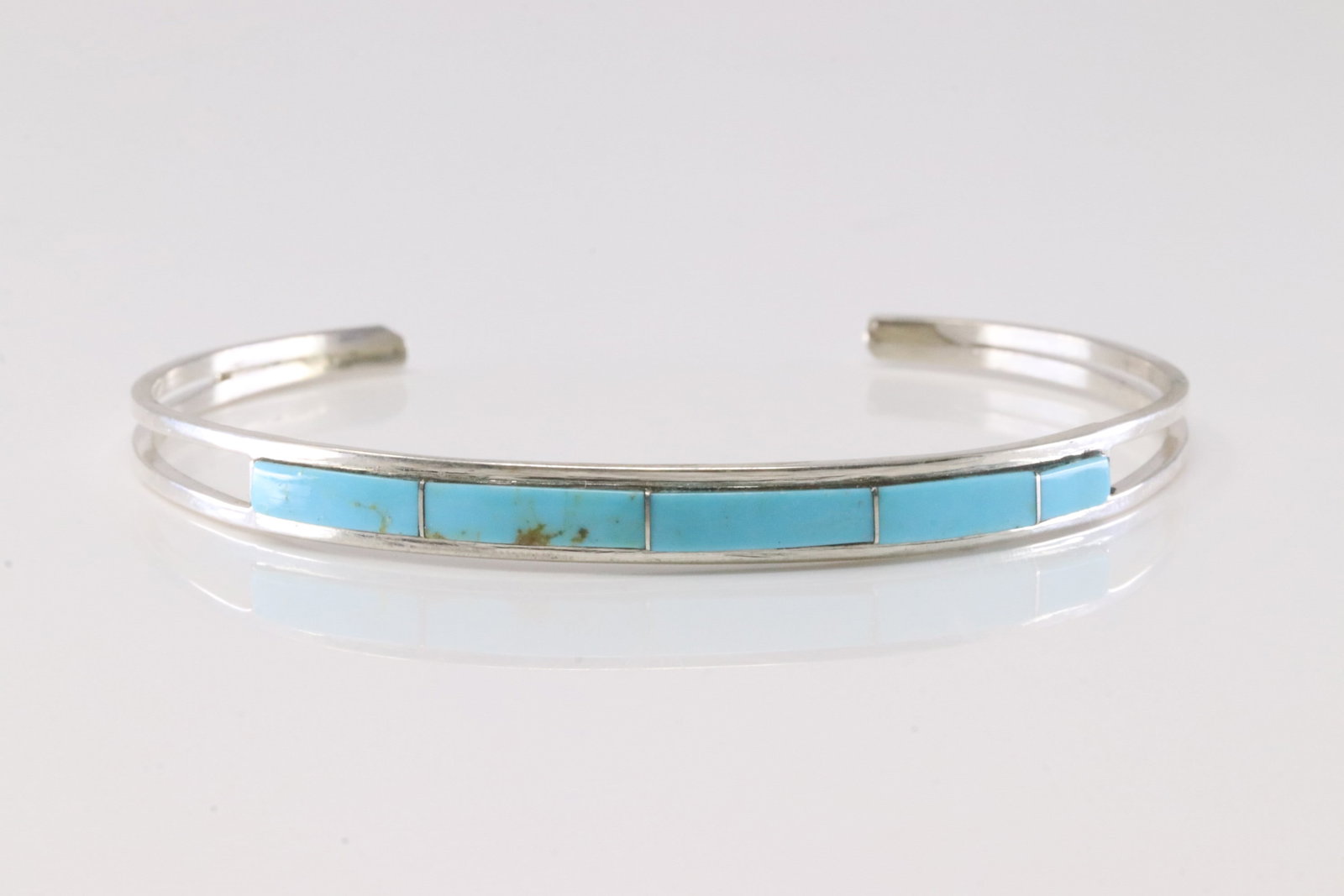 Native America Zuni Sterling Silver Turquoise Inlay Bracelet Cuff By Jamie.: This is a Native America Zuni Sterling Silver Turquoise Inlay Bracelet Cuff By Jamie.