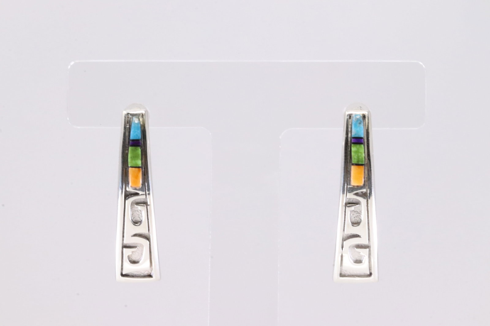 Native America Navajo Sterling Silver Multi-Color Stone Post Earring's By E.K.: This is a Native America Navajo Sterling Silver Multi-Color Stone Post Earring's By E.K.