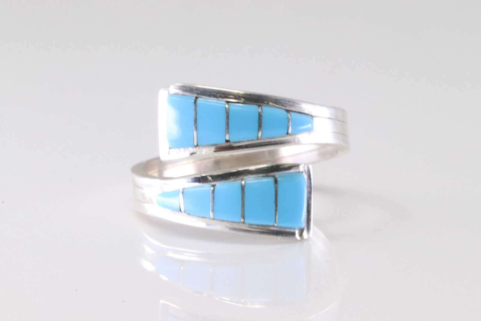 Native America Navajo Sterling Silver Turquoise Inlay Ring By MJS.: This is a Native America Navajo Sterling Silver Turquoise Inlay Ring By MJS. Stamp MJS. Ring Size: 10.00.