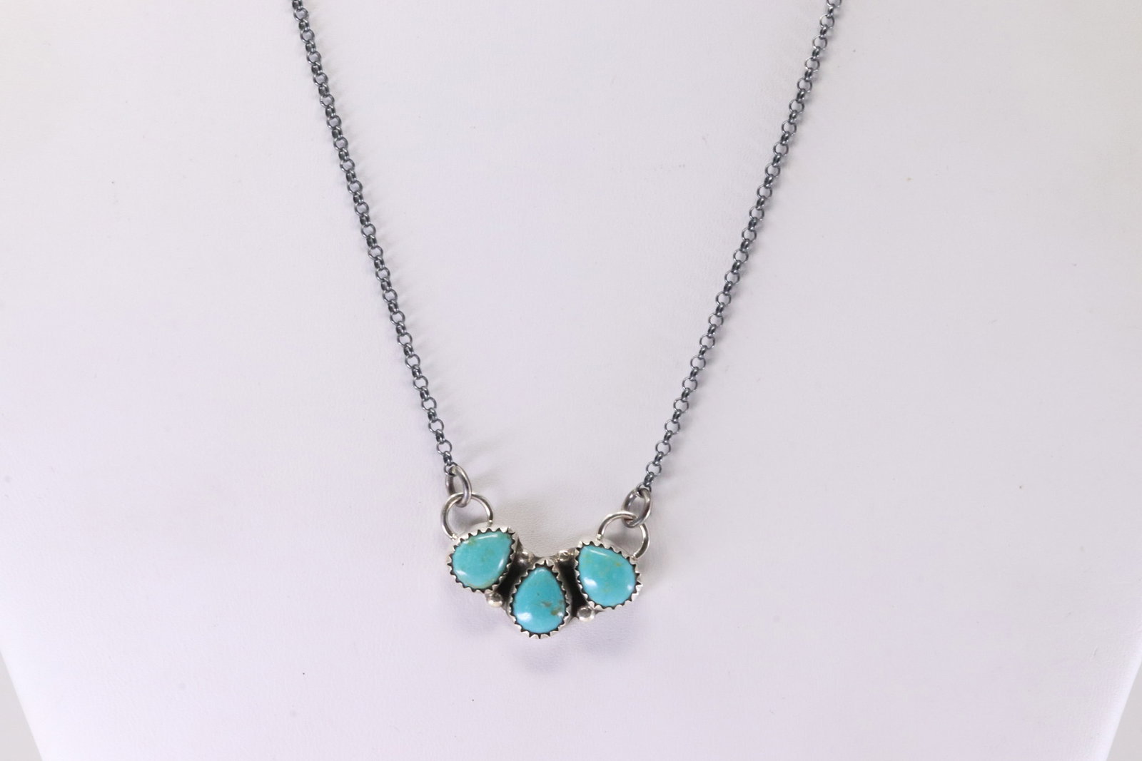 Native America Navajo Sterling Silver Turquoise Necklace By B.: This is a Native America Navajo Sterling Silver Turquoise Necklace By B. Stamp B. Necklace Length: 16.00.