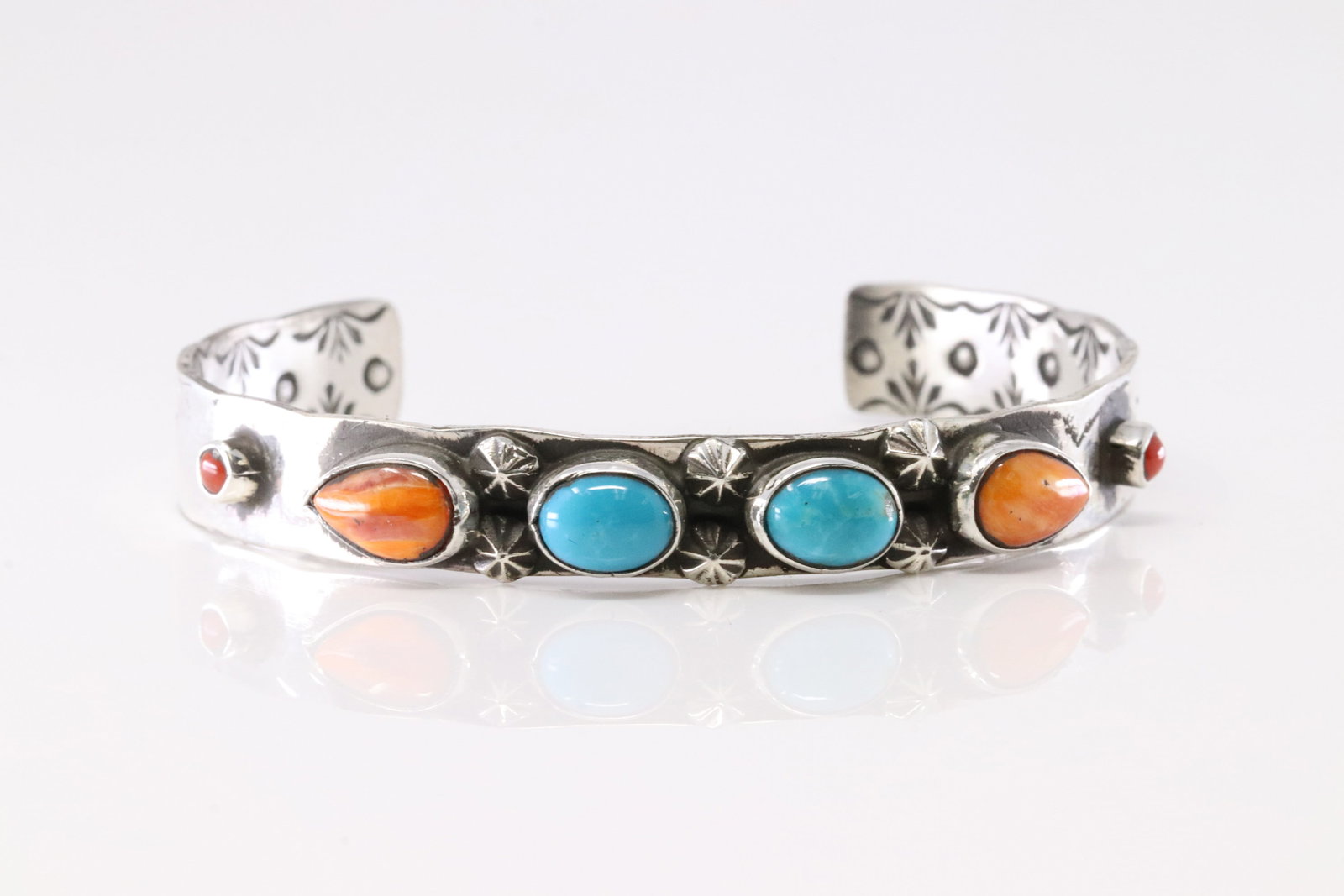 Native America Navajo Sterling Silver Multi-Color Stone Bracelet Cuff By A.Y.: This is a Native America Navajo Sterling Silver Multi-Color Stone Bracelet Cuff By A.Y. Stamp AY.