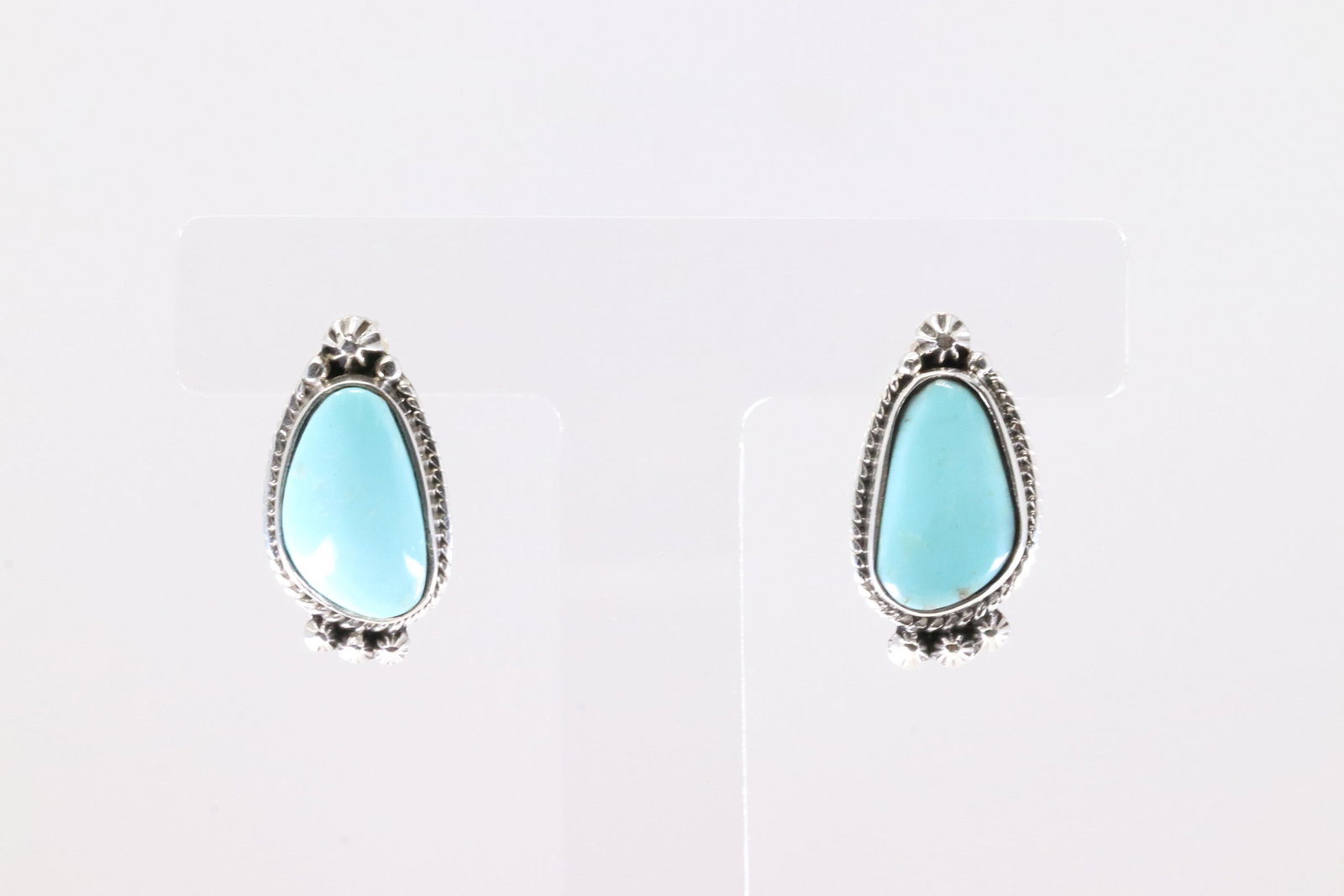 Native America Navajo Sterling Silver Turquoise Post Earring's By Sharon McCarthy.: This is a Native America Navajo Sterling Silver Turquoise Post Earring's By Sharon McCarthy. Stamp By R.B Company.