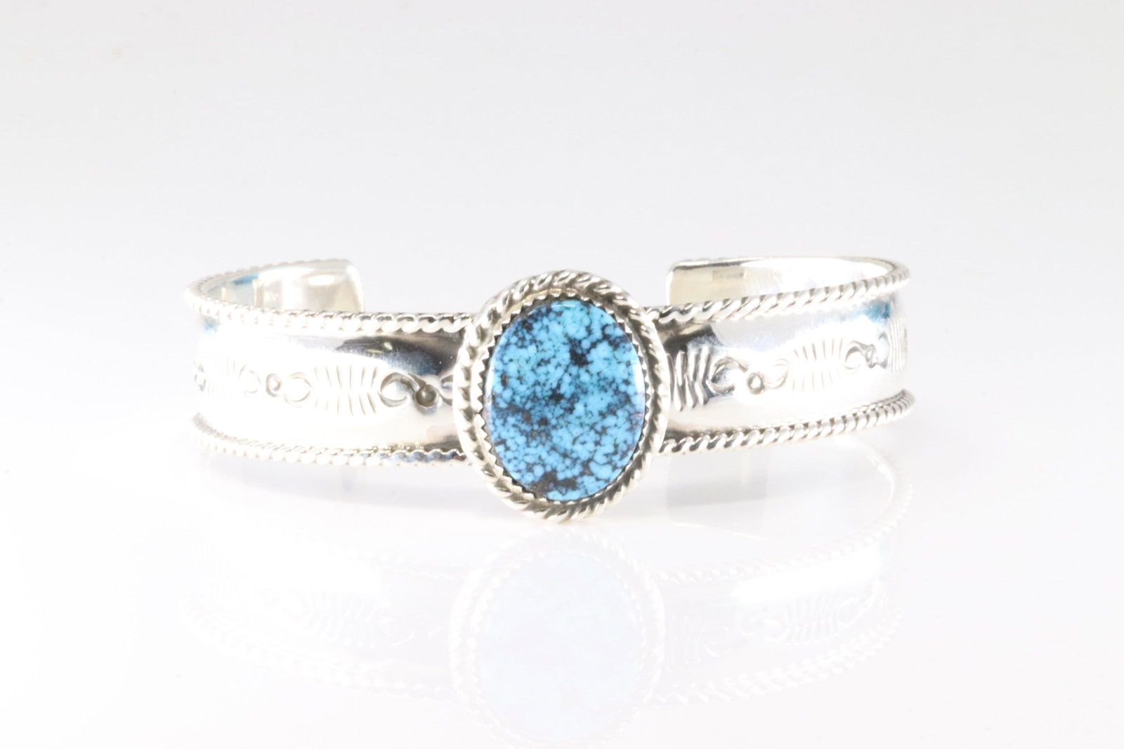 Native America Navajo Sterling Silver Kingman Turquoise Bracelet Cuff By Jason Bahe. (1 of 4)