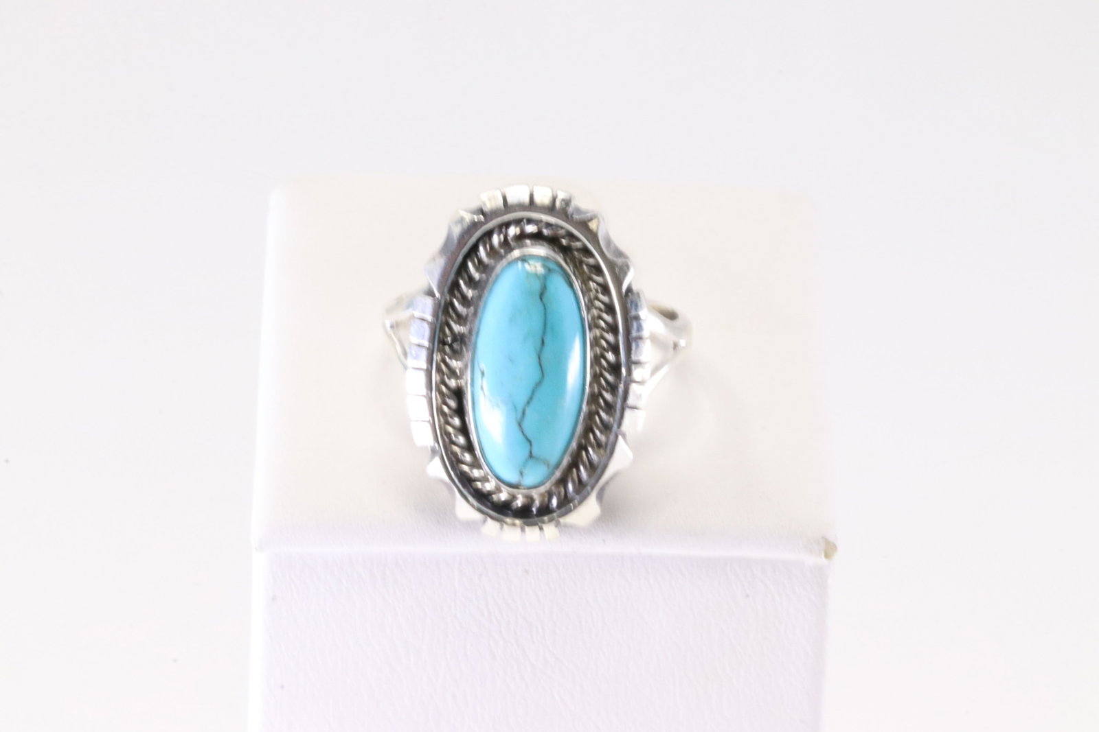 Native American Navajo Sterling Silver Turquoise Ring By Amos Begay. (1 of 4)