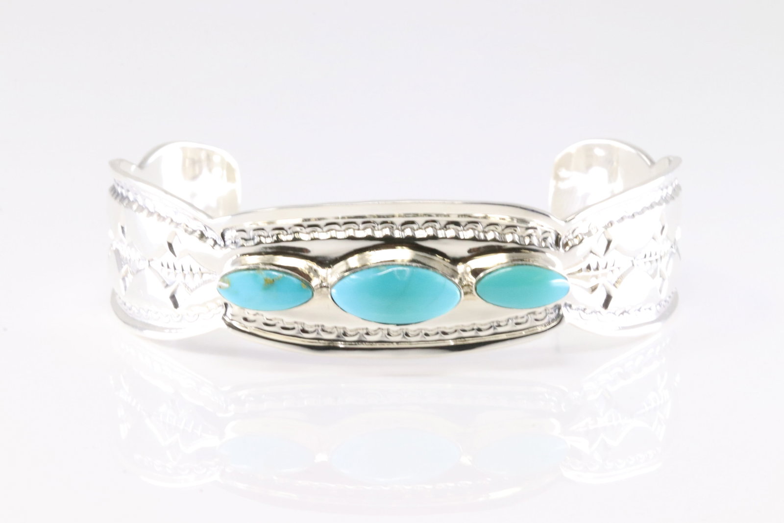 Native America Navajo Sterling Silver Turquoise Bracelet Cuff By Roland Dixson. (1 of 4)