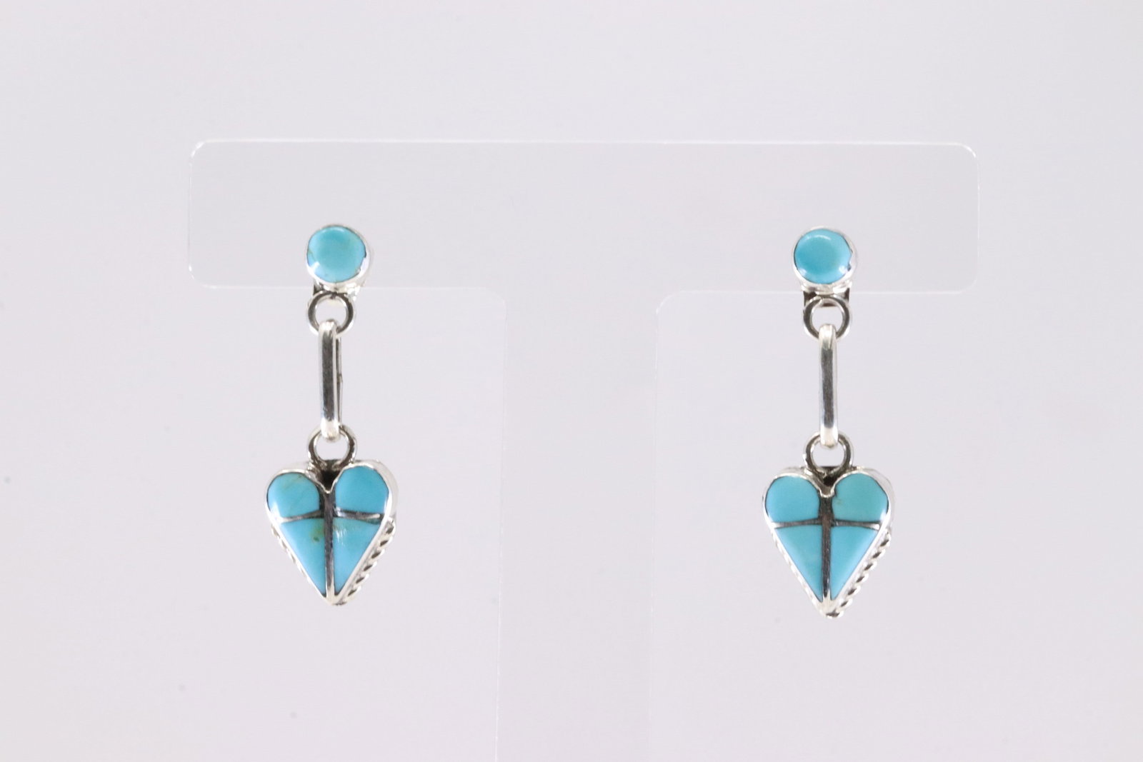 Native America Zuni Sterling Silver Turquoise Inlay Post / Dangling Earring's By Velda Nastacio: This is a Native America Zuni Sterling Silver Turquoise Inlay Post / Dangling Earring's By Velda Nastacio.