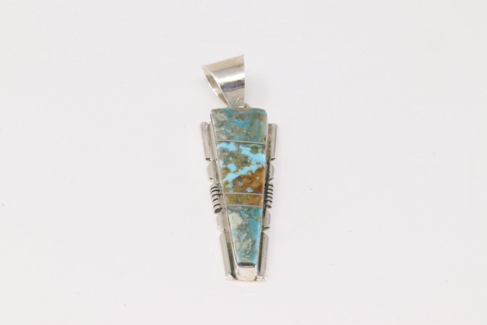 Native America Navajo Sterling Silver Number 8 Turquoise Inlay Pendant By Brandon Etcitty.: This is a Native America Navajo Sterling Silver Number 8 Turquoise Inlay Pendant By Brandon Etcitty. Stamp BE.