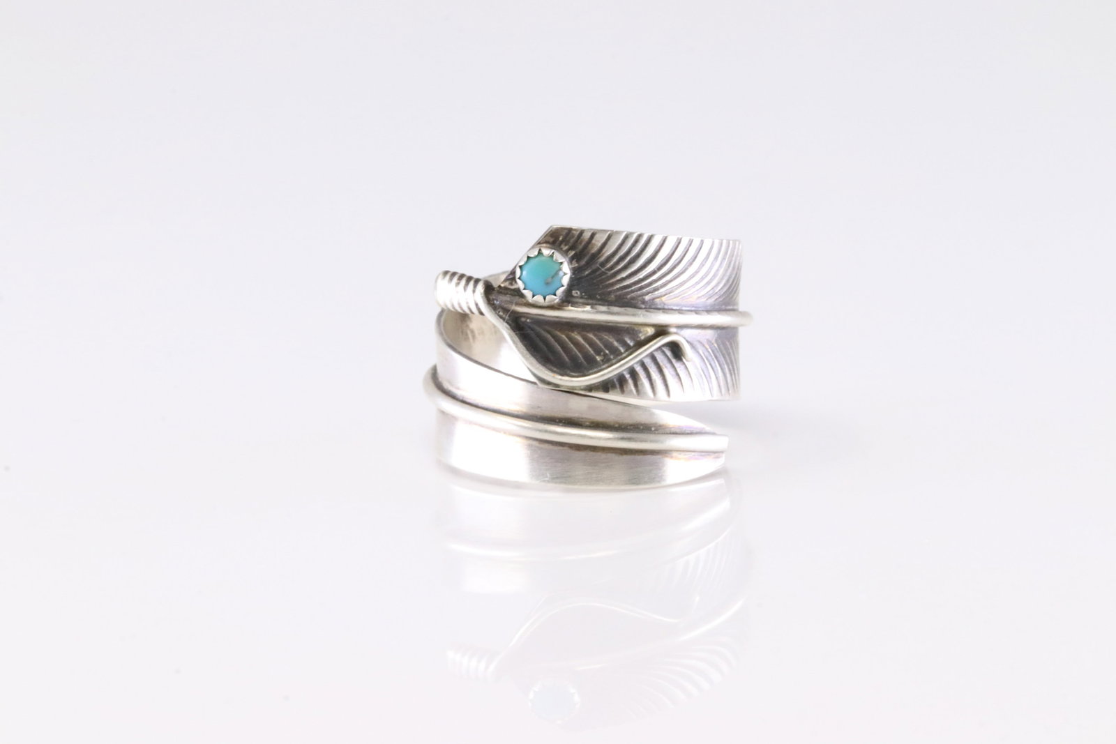 Native America Navajo Sterling Silver Turquoise Feather Ring By C.C.: This is a Native America Navajo Sterling Silver Turquoise Feather Ring By C.C. Ring size: 7.50.