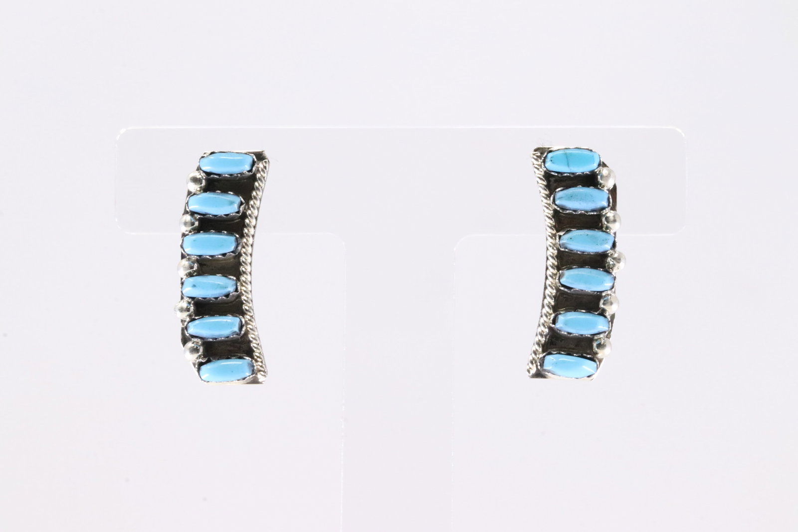 Native America Zuni Sterling Silver Turquoise Post Earring's By V.Martza.: This is a Native America Zuni Sterling Silver Turquoise Post Earring's By V.Martza.