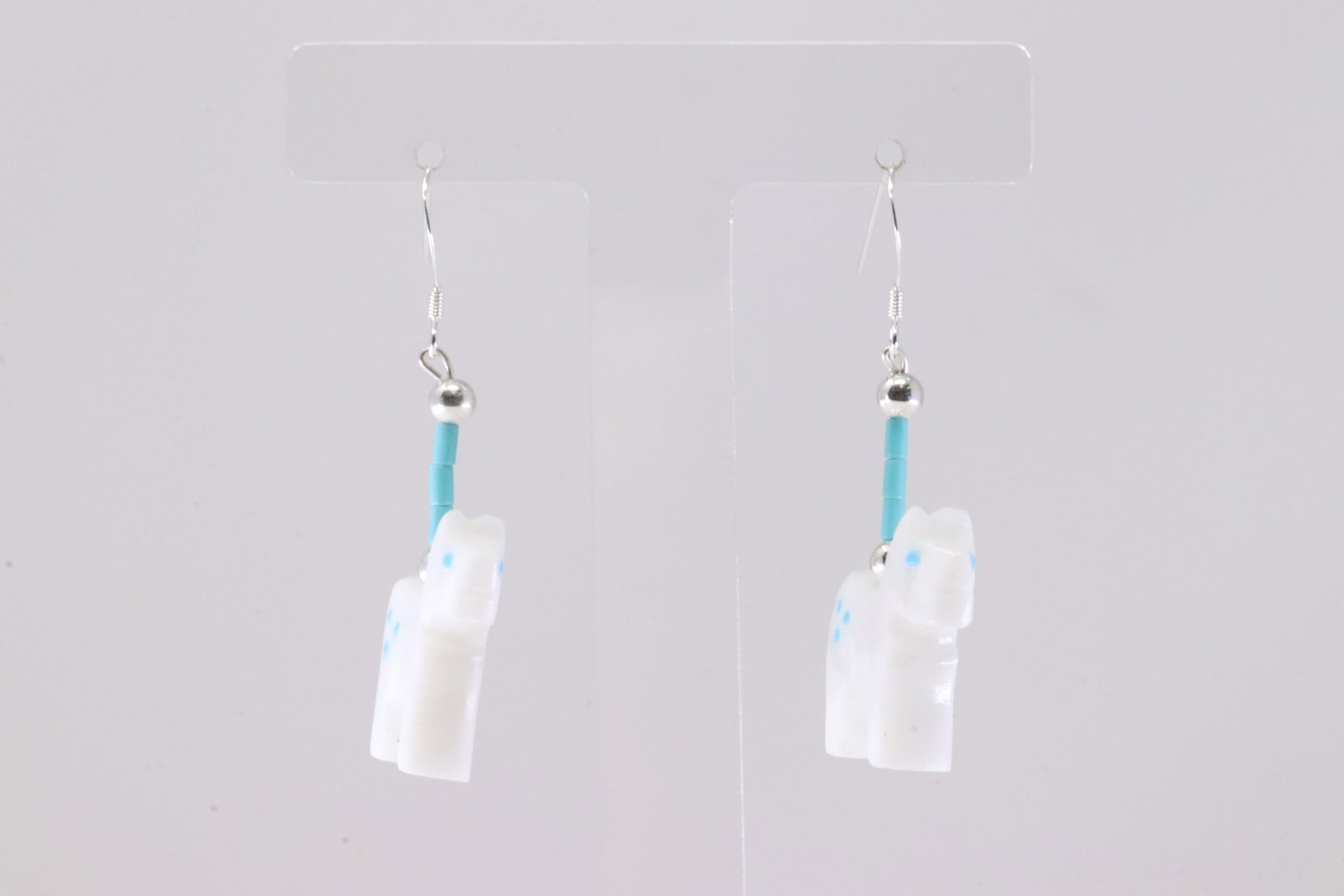 America Sterling Silver Heishi & Turquoise Horse Dangling Earring's.: This is a America Sterling Silver Heishi & Turquoise Horse Dangling Earring's.