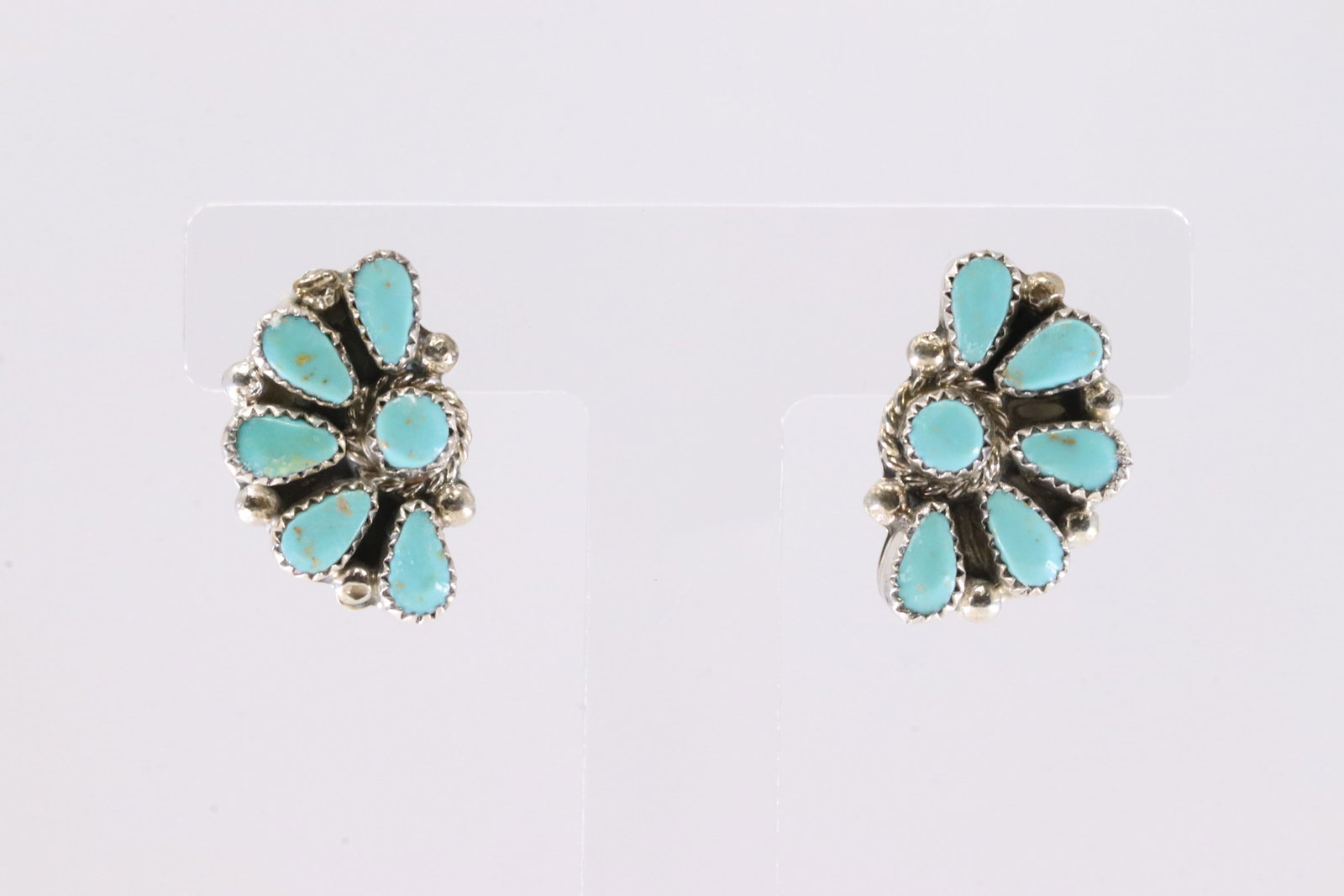 Native America Zuni Sterling Silver Kingman Turquoise Post Earring's By Alicia Wilson. (1 of 4)