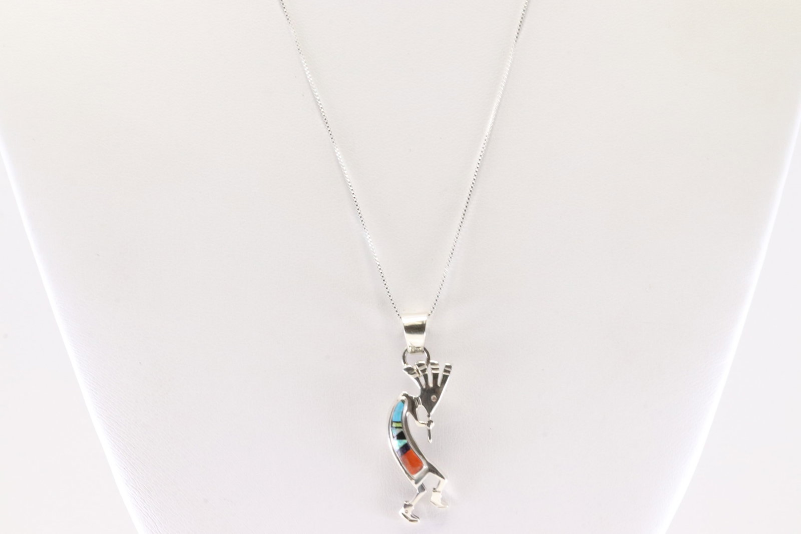 America Sterling Silver Multi-Color Kokopelli Pendant. With A 925 Necklace.: This is a America Sterling Silver Multi-Color Kokopelli Pendant. With A 925 Necklace. Necklace length: 18.00"