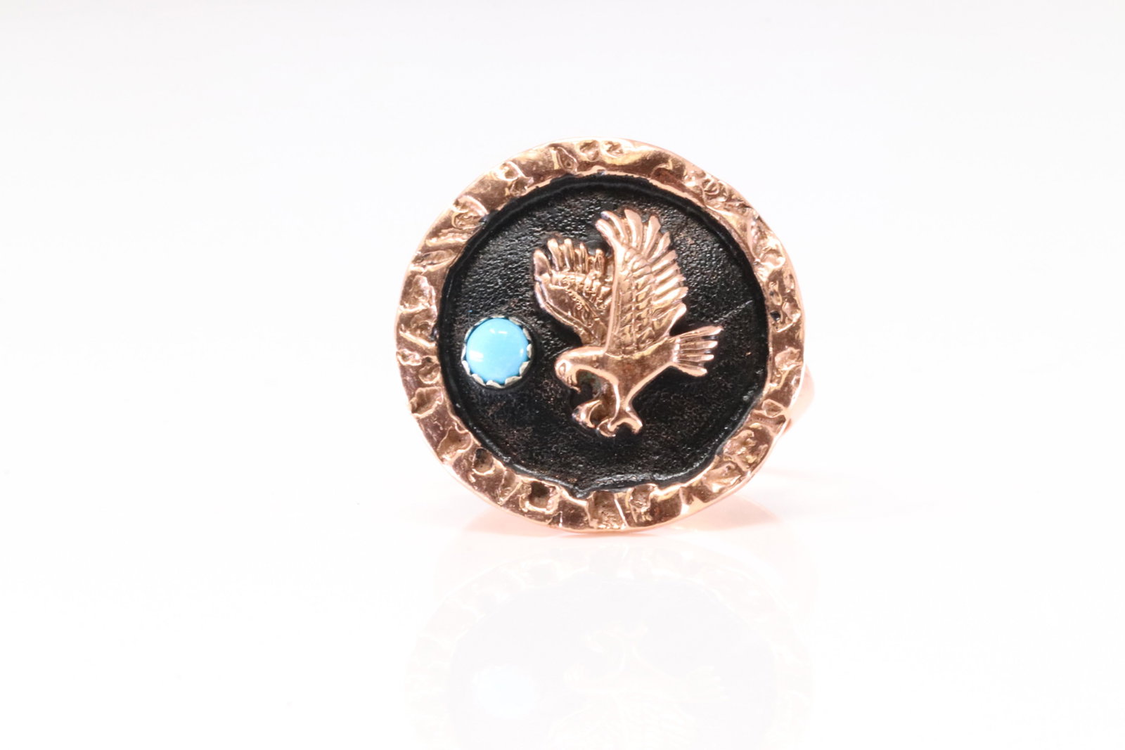 Native America Navajo Copper Turquoise Eagle Ring By Roger Pino.: This is a Native America Navajo Copper Turquoise Eagle Ring By Roger Pino. Stamp From R.B Company. Ring size: 11.50.