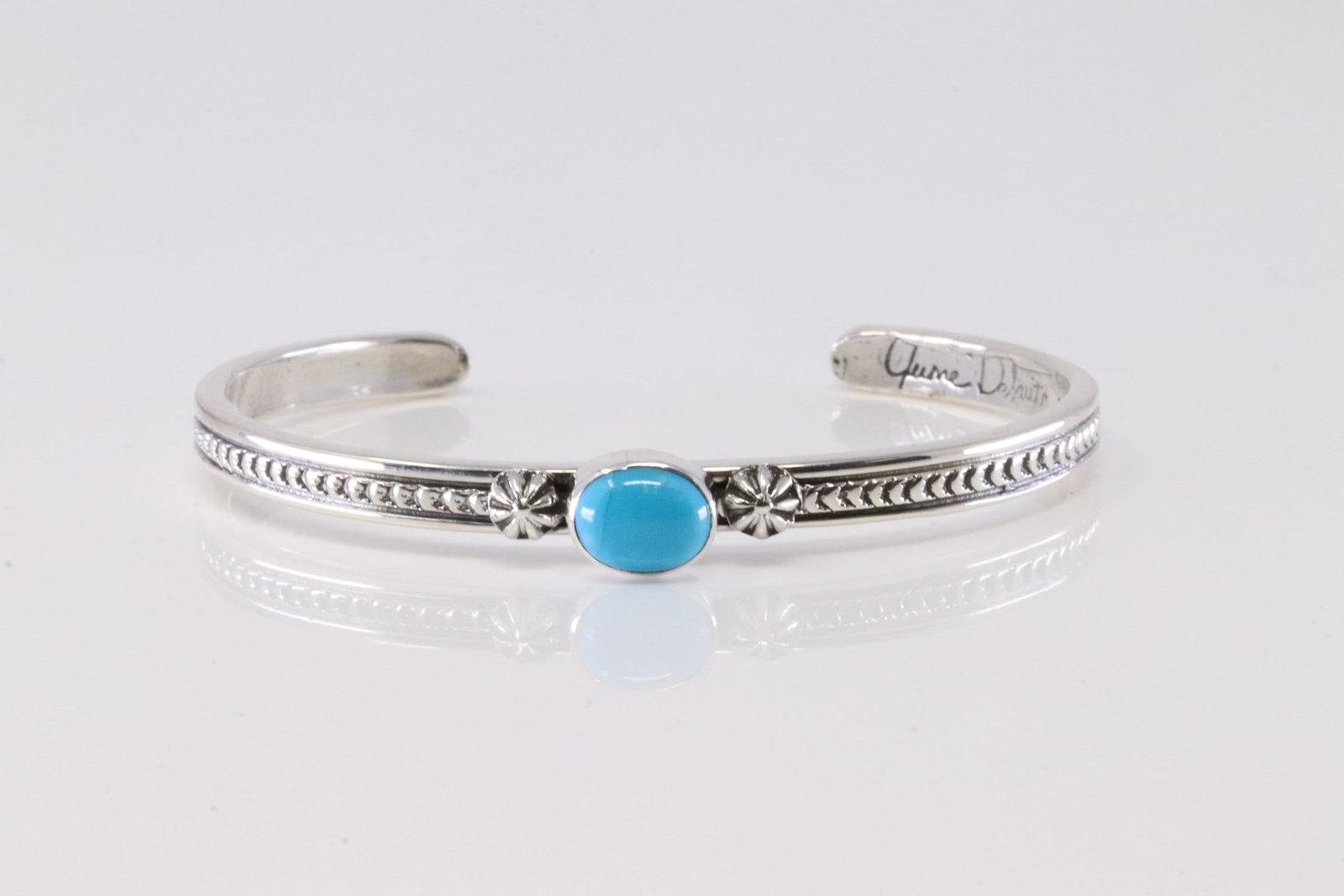 Native America Navajo Sterling Silver Turquoise Bracelet Cuff By June Delgarito. (1 of 4)