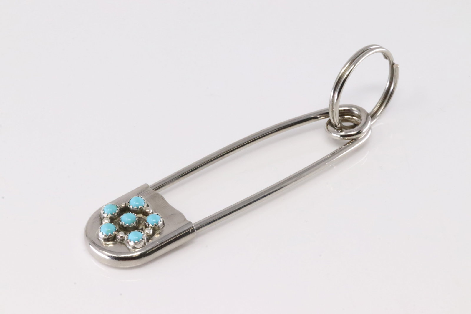 America Sterling Turquoise Safety Pin Keychain.: This is a America Sterling Turquoise Safety Pin Keychain.