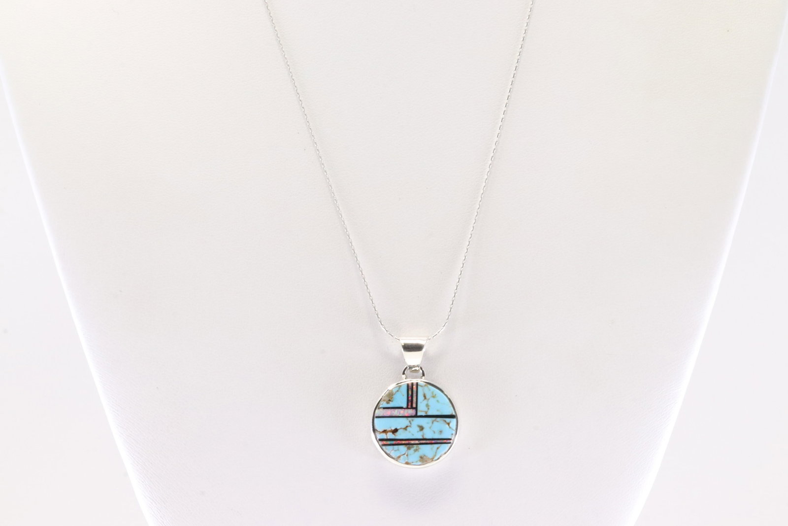 America Sterling Silver Multi-Color Stone Inlay Pendant. With A 925 Necklace.: This is a America Sterling Silver Multi-Color Stone Inlay Pendant. With A 925 Necklace. Necklace length: 18.00"