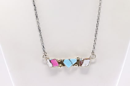 Native America Navajo Sterling Silver Cotton Candy Necklace By Jude Candelaria.