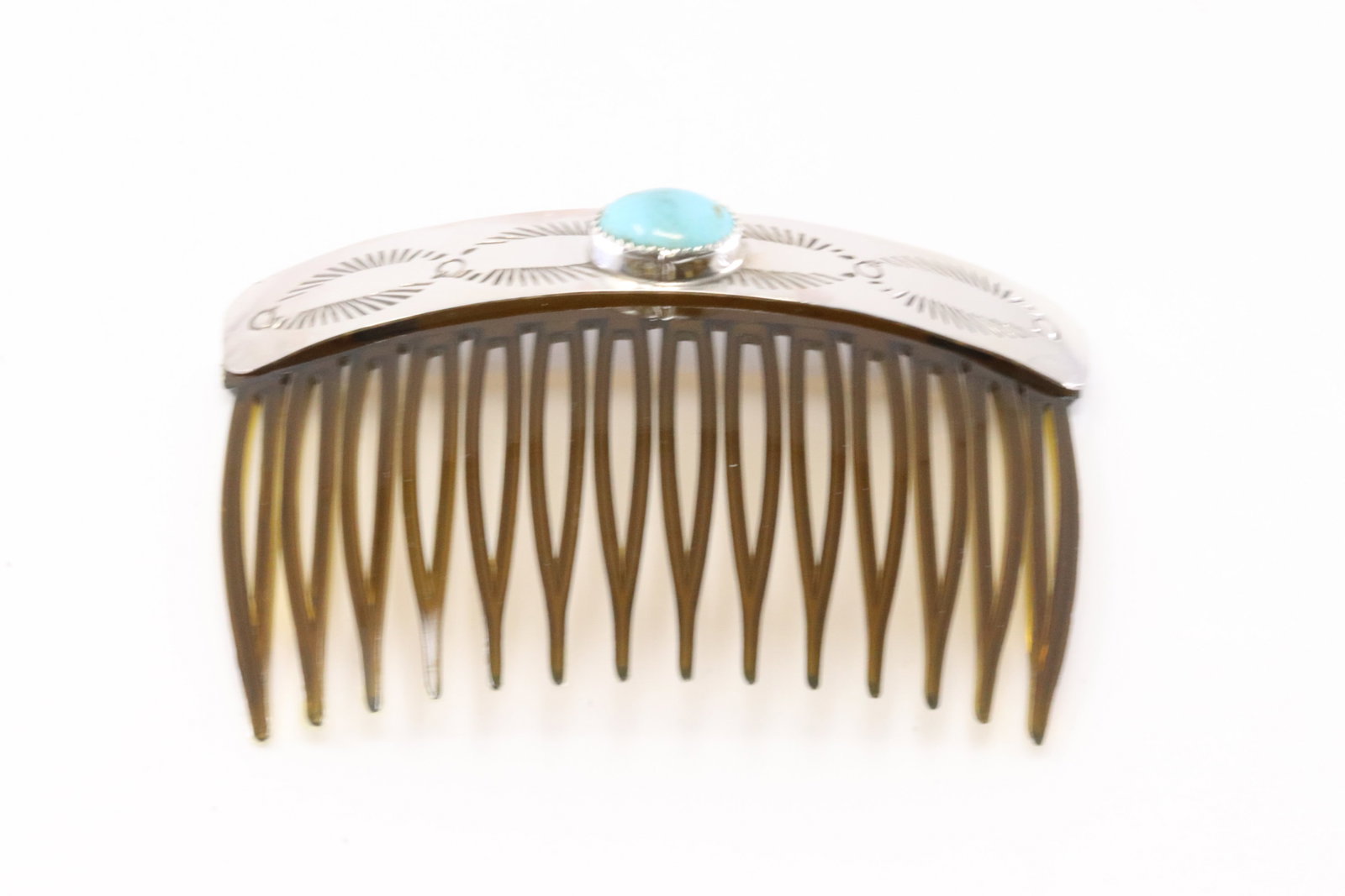 Native America Navajo Sterling Silver Turquoise Hair Comb By Joan Begay.: This is a Native America Navajo Sterling Silver Turquoise Hair Comb By Joan Begay. Stamp JB.