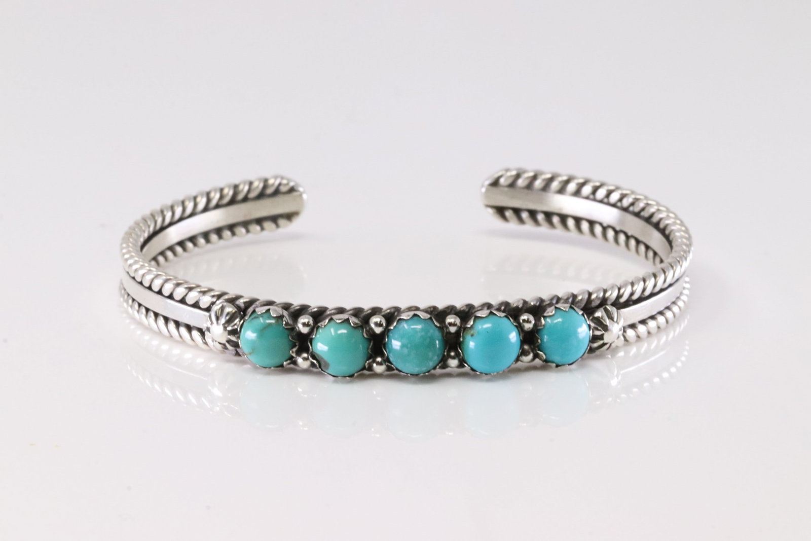 Native America Navajo Sterling Silver Turquoise Bracelet Cuff By R King. (1 of 4)