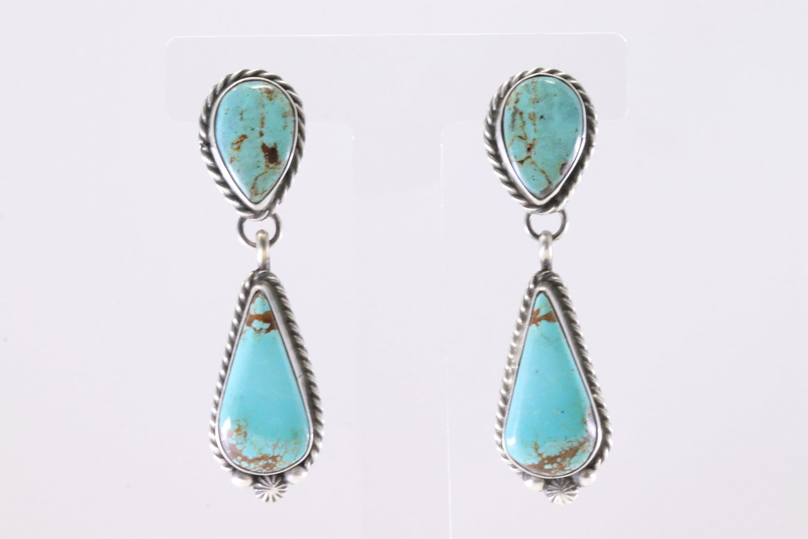 Native America Navajo Sterling Silver Kingman Turquoise Post Dangling Earring's By Chassity Belone. (1 of 4)