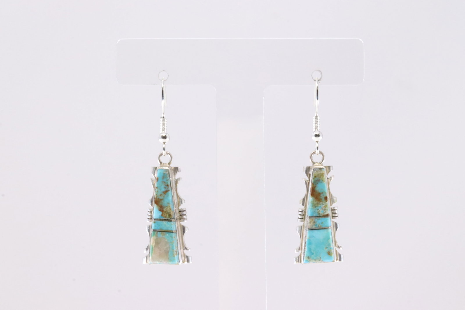 Native America Sterling Silver Turquoise Inlay Dangling Earring's By Steve Francisco.: This is a Native America Sterling Silver Turquoise Inlay Dangling Earring's By Steve Francisco. Stamp SF.