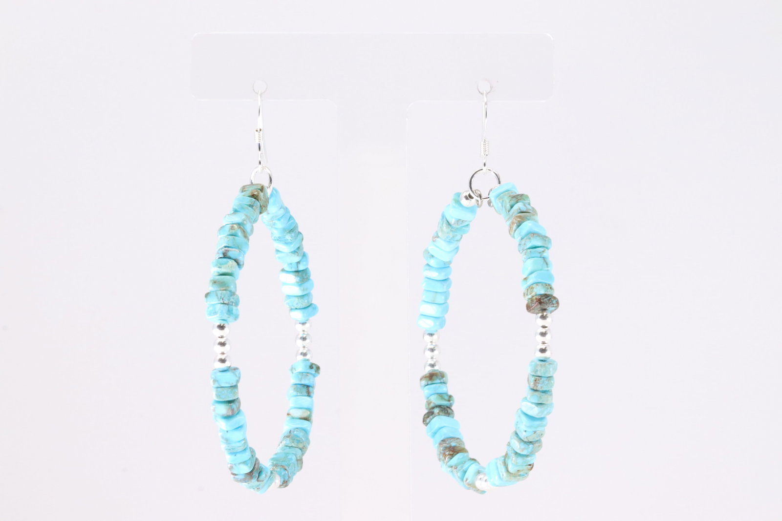 America Sterling Silver Pearl Beaded / Turquoise Hoop Dangling Earring's: This is a America Sterling Silver Pearl Beaded / Turquoise Hoop Dangling Earring's