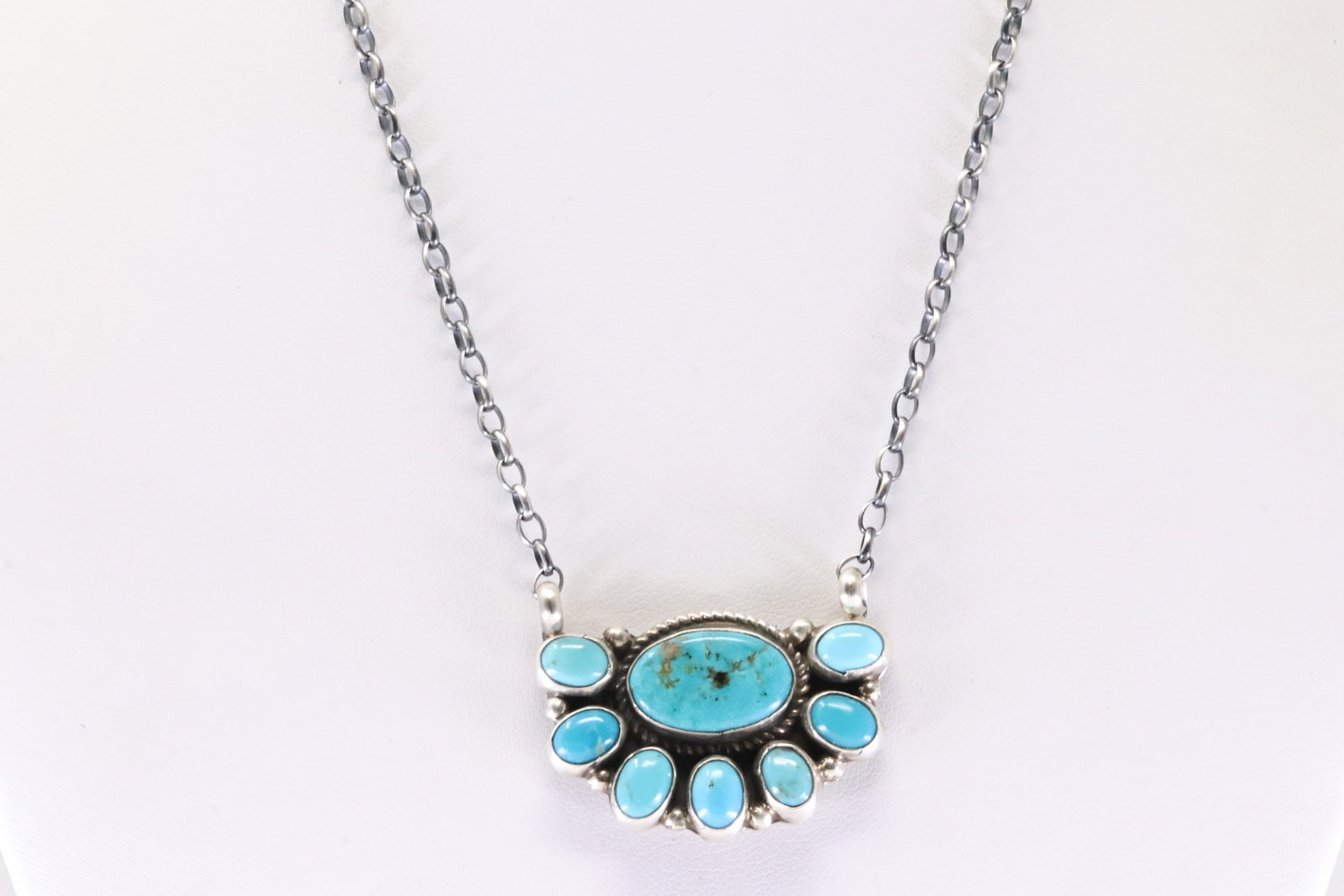 Native America Navajo Sterling Silver Kingman Turquoise Necklace By Gerildine James. (1 of 4)