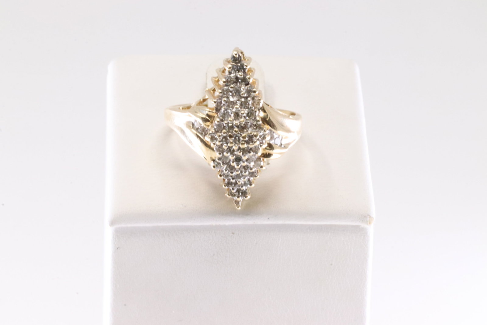 Diamond Ring 14Kt.: Ladies 14Kt Yellow Gold Diamond Ring. This Elegant Ring has 47 Round Sparkling Diamonds. Ring Size: 8.00. Total Weight: 4.42 Grams.