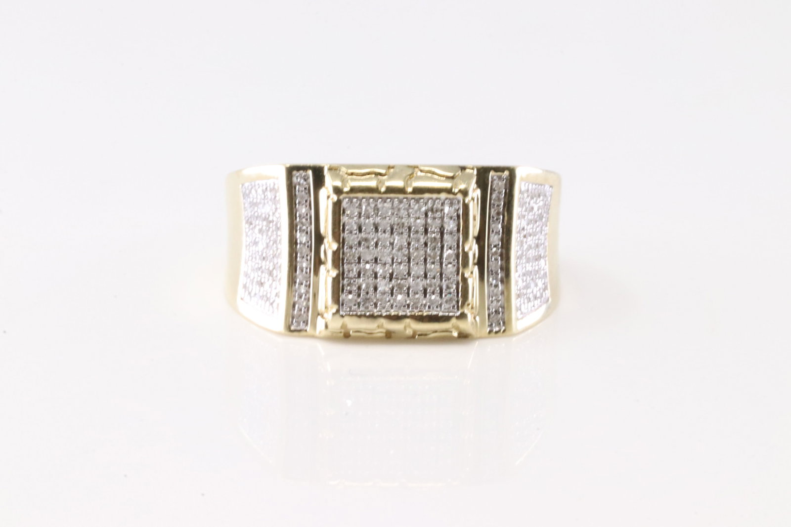 Diamond Ring 10Kt.: Men 10Kt Yellow Gold Diamond Ring. This Elegant Ring has Smaller Accent Sparkling Diamonds. Diamonds weight approx: 0.50ctw. Ring size: 8.00. Total weight: 5.00 Grams.