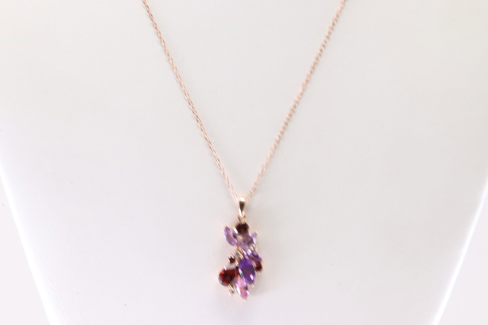 Multi-Color Gemstone & Diamond Pendant / Necklace 10Kt.: 10Kt Rose Gold Multi-Color Gemstone & Diamond Pendant / Necklace. This Charming Pendant has Multi-Color Gemstone with Sparkling Diamonds and 10K Rose Necklace. Diamond weight: 0.10ctw. Necklace