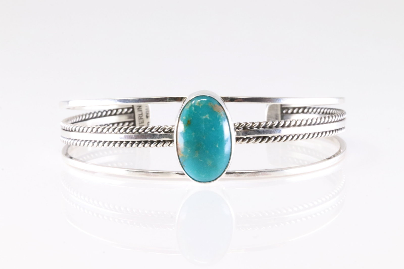 Native America Navajo Sterling Silver Turquoise Bracelet Cuff By R.T.: This is a Native America Navajo Sterling Silver Turquoise Bracelet Cuff By R.T. Stamp RT.
