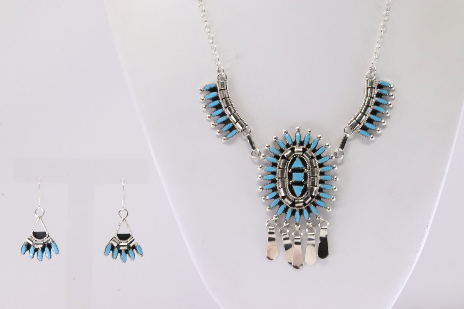 Native America Zuni Sterling Silver Turquoise Necklace & Earring's Set By Evonne Hustito. (1 of 6)