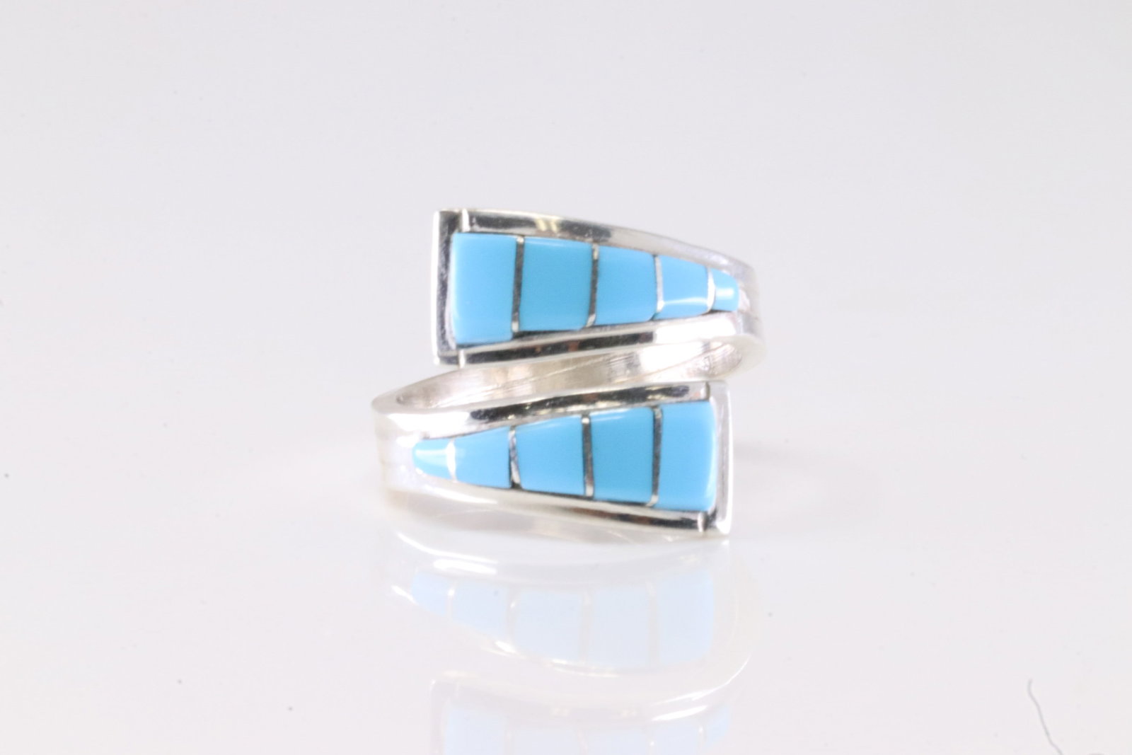 Native America Navajo Sterling Silver Turquoise Inlay Ring By MJS.: This is a Native America Navajo Sterling Silver Turquoise Inlay Ring By MJS. Stamp MJS. Ring Size: 6.00.