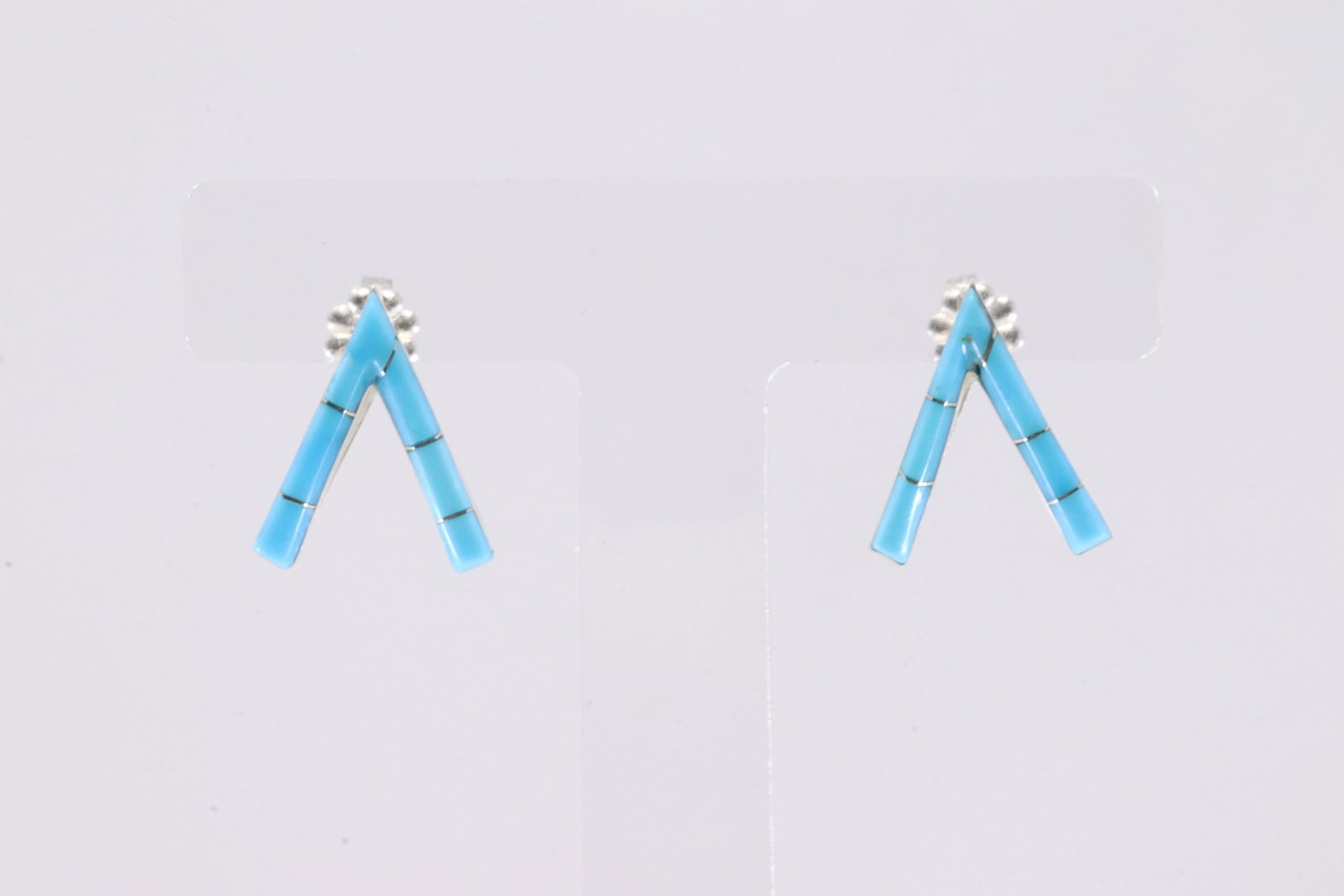 Native America Zuni Sterling Silver Turquoise Inlay Post Earring's By Gloria Waseta.: This is a Native America Zuni Sterling Silver Turquoise Inlay Post Earring's By Gloria Waseta. Stamp GW.