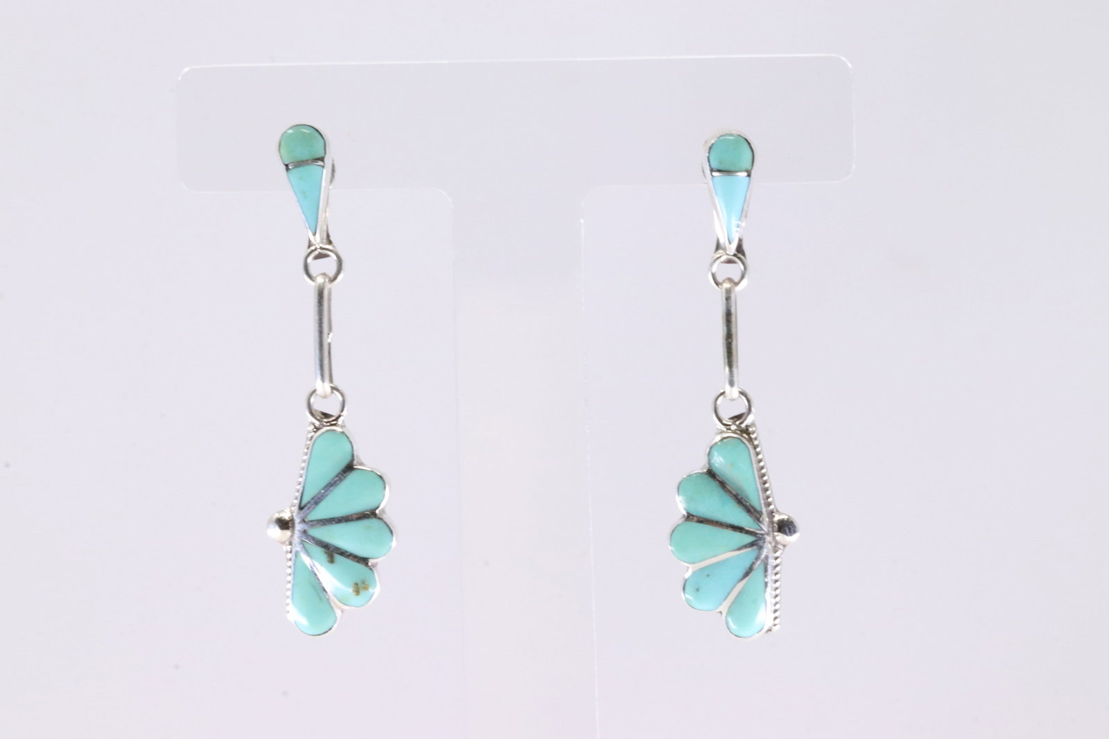 Native America Zuni Sterling Silver Kingman Turquoise Post Dangling Earring's By Velda Nastacio.: This is a Native America Zuni Sterling Silver Kingman Turquoise Post Dangling Earring's By Velda Nastacio.
