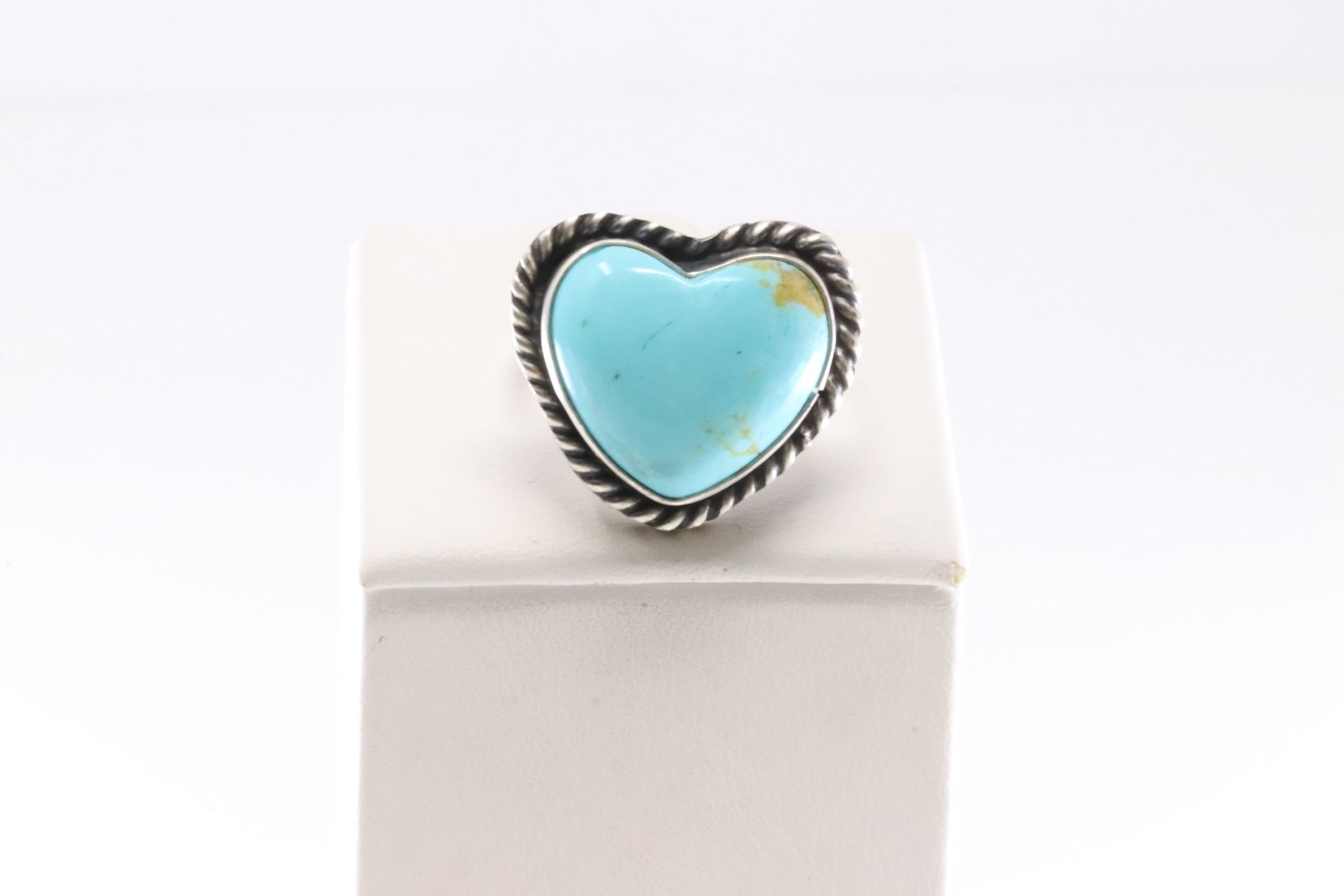 Native America Navajo Sterling Silver Turquoise Heart Ring By LC.: This is a Native America Navajo Sterling Silver Turquoise Heart Ring By LC. Stamp LC. Ring Size: 7.00.