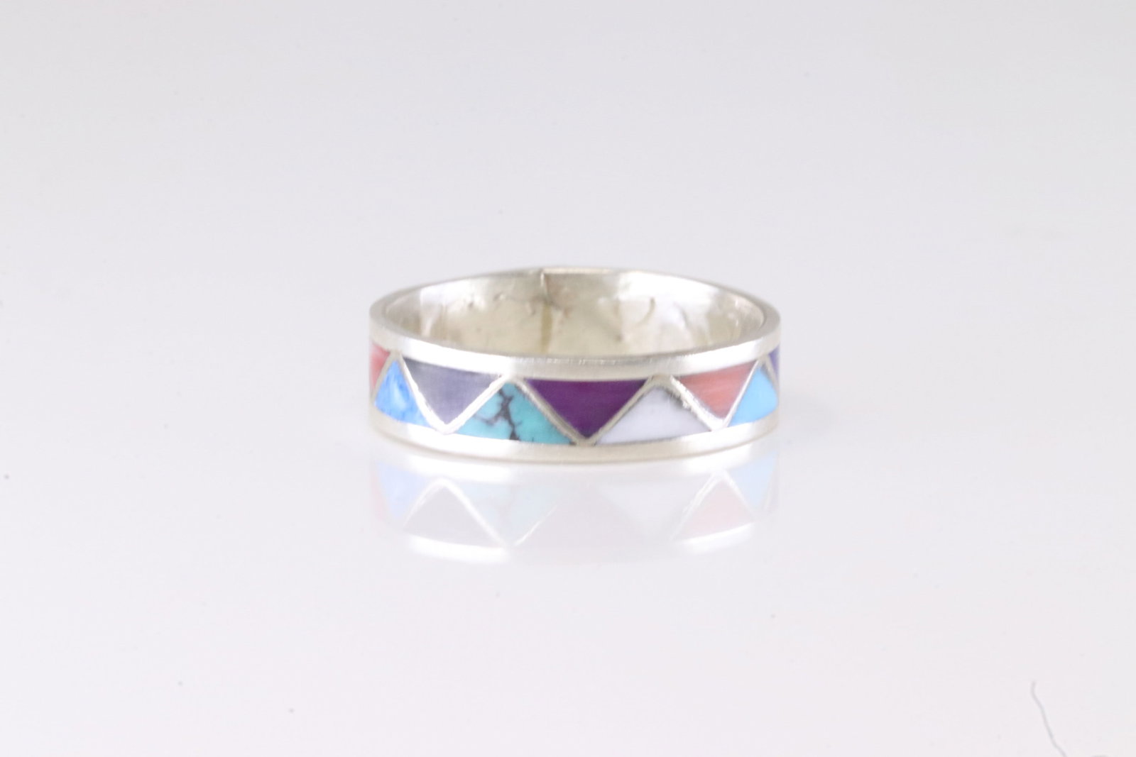 Native America Navajo Sterling Silver Multi-Color Inlay Ring By R.: This is a Native America Navajo Sterling Silver Multi-Color Inlay Ring By R. Stamp R. Ring Size: 9.50.