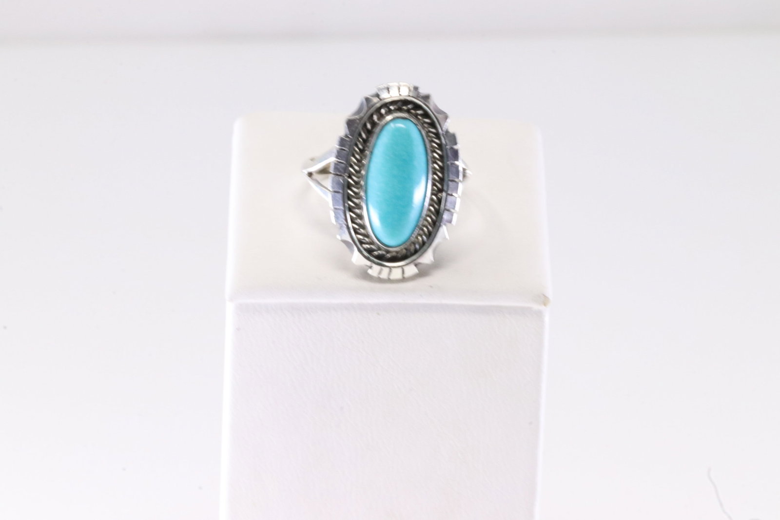 Native America Navajo Sterling Silver Turquoise Ring By Amos Begay.: This is a Native America Navajo Sterling Silver Turquoise Ring By Amos Begay. Stamp AB. Ring Size: 8.50.
